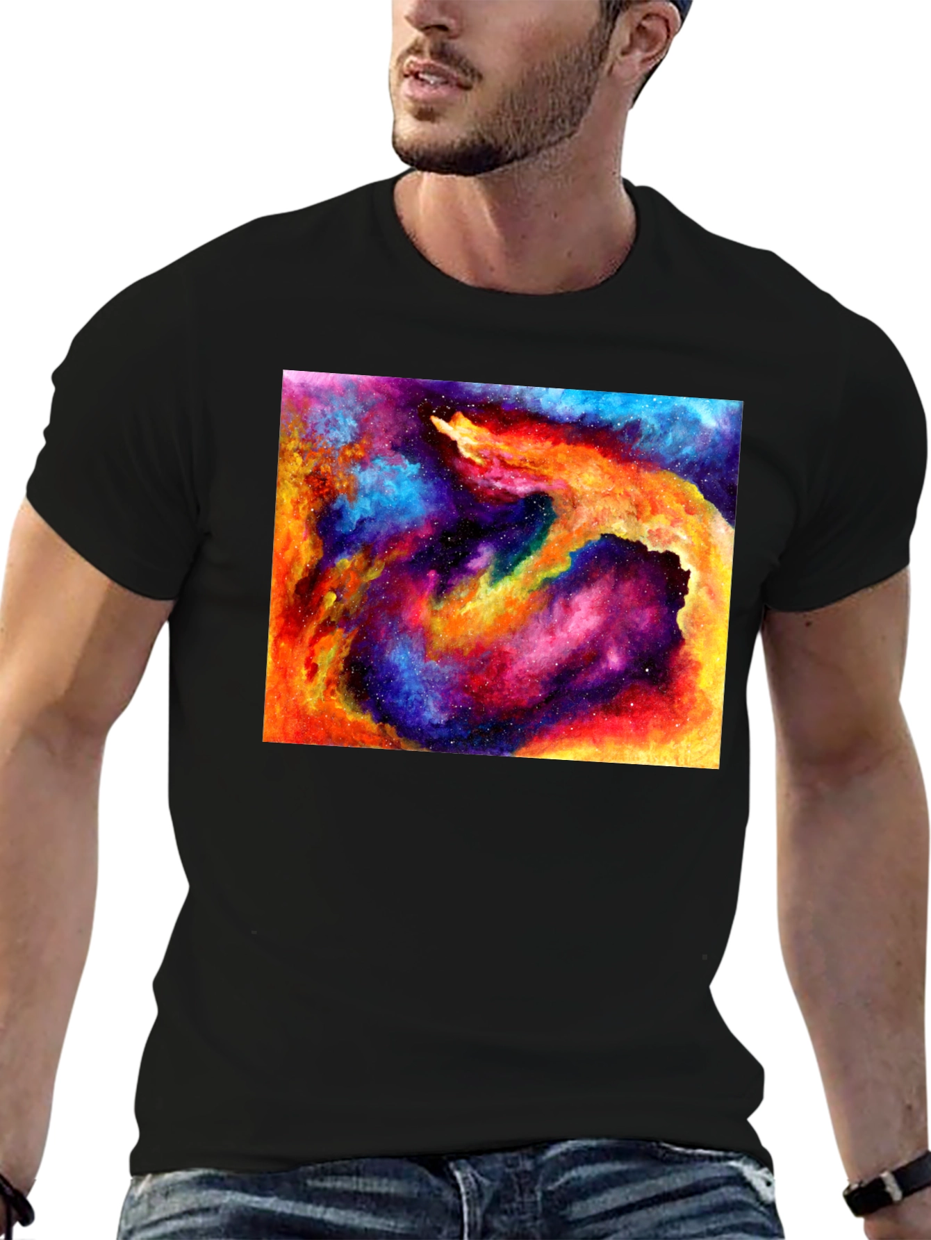 Galaxy Nebula Print T-Shirt - Cosmic Style