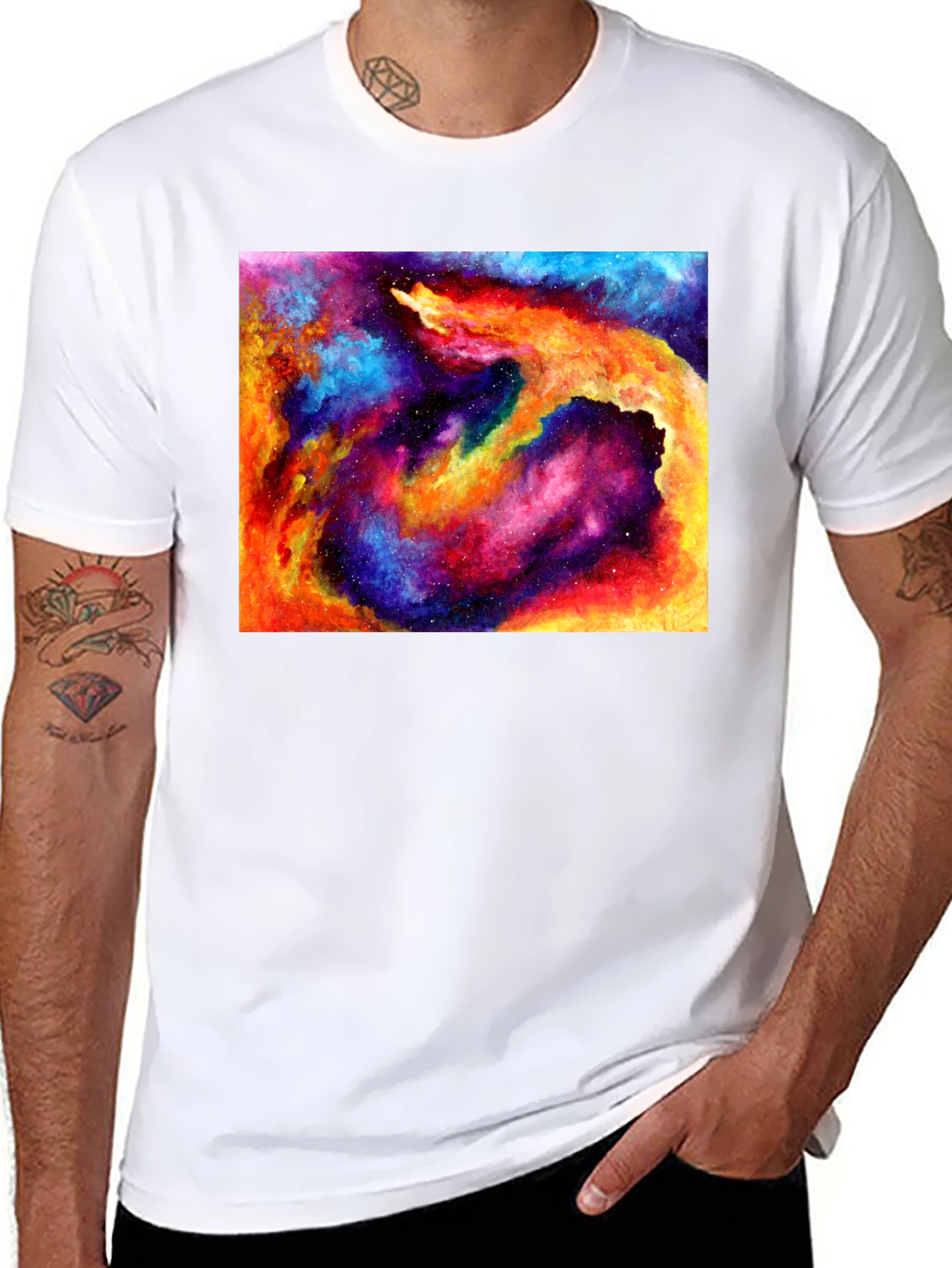 Galaxy Nebula Print T-Shirt - Cosmic Style