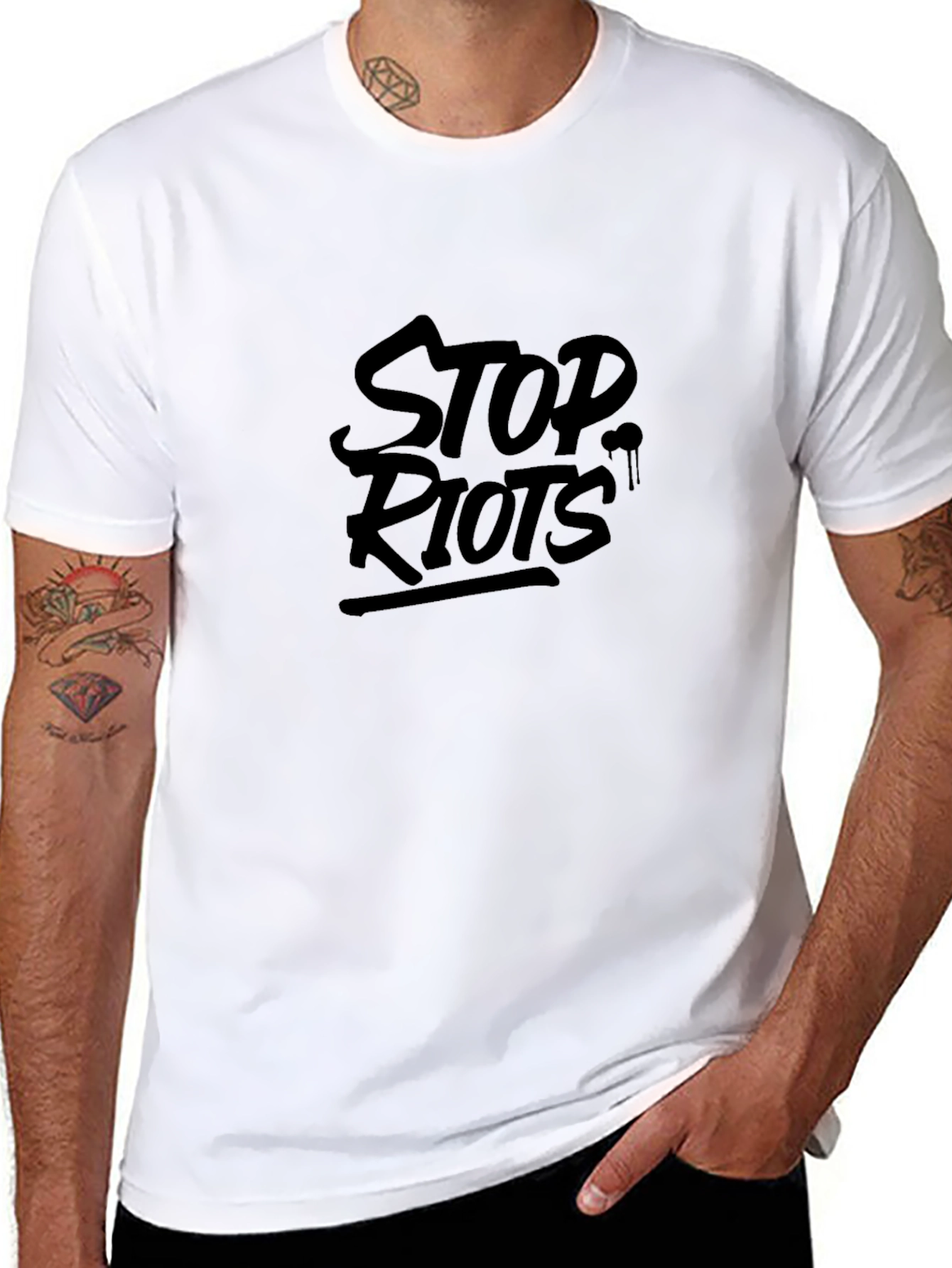Stop Riots Graphic Print T-Shirt - Black