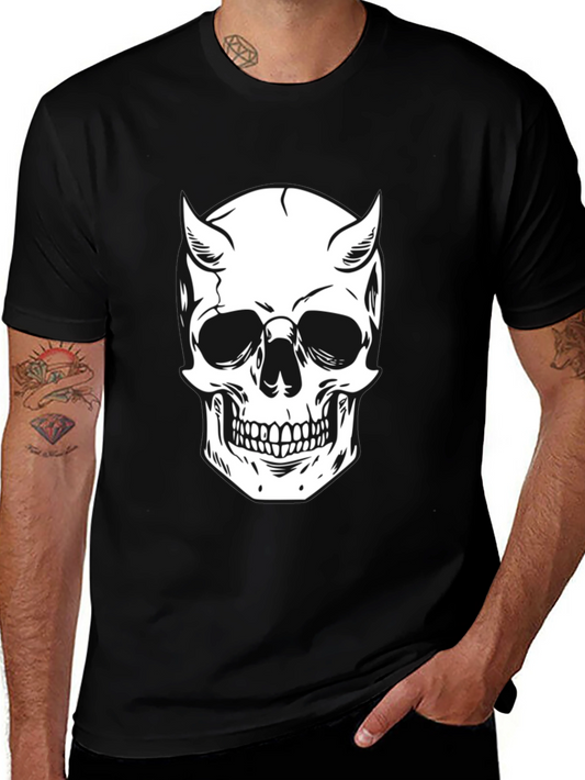 Devil Skull Graphic Tee - Black Cotton T-Shirt