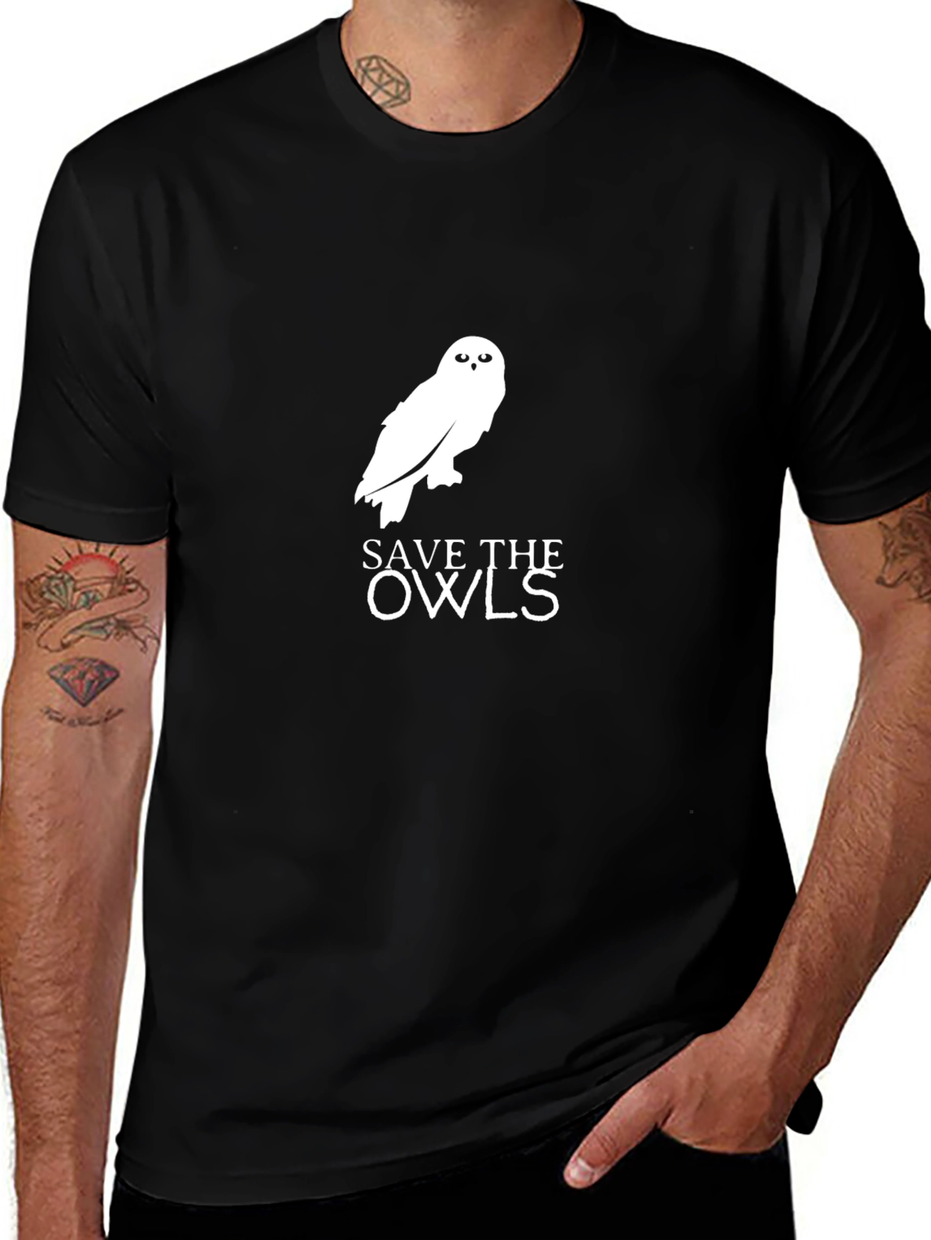 Save the Owls Graphic Tee - Black Cotton T-Shirt