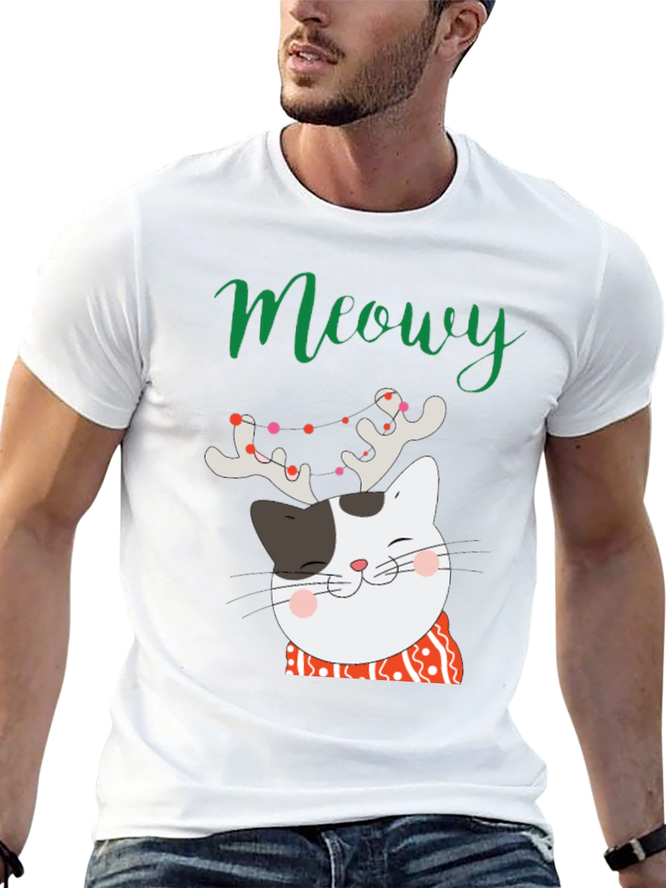 Meowy Christmas Cat T-Shirt - Holiday Graphic Tee