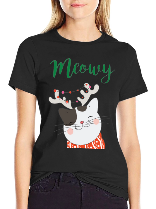Meowy Christmas Cat T-Shirt - Holiday Graphic Tee