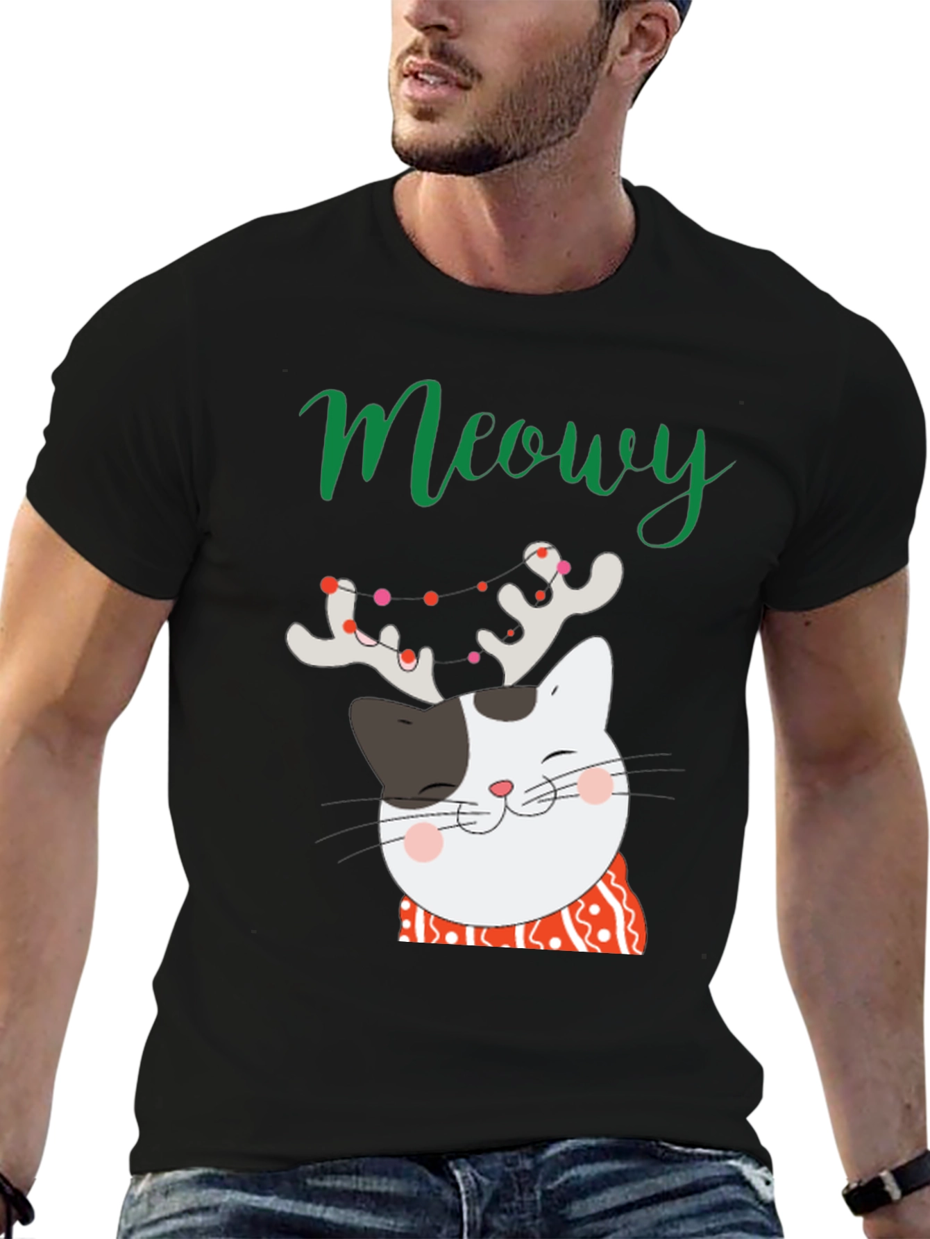 Meowy Christmas Cat T-Shirt - Holiday Graphic Tee