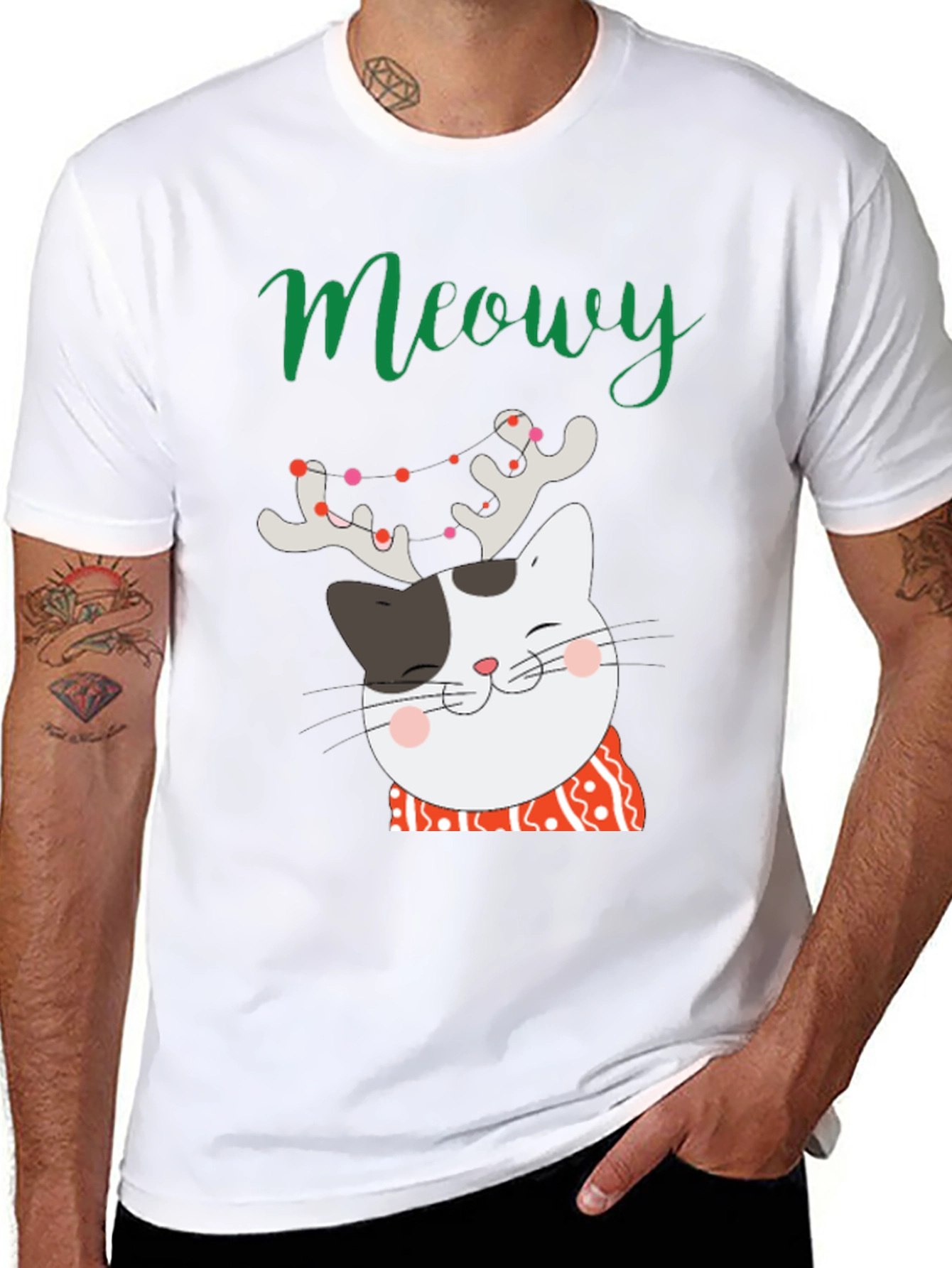 Meowy Christmas Cat T-Shirt - Holiday Graphic Tee