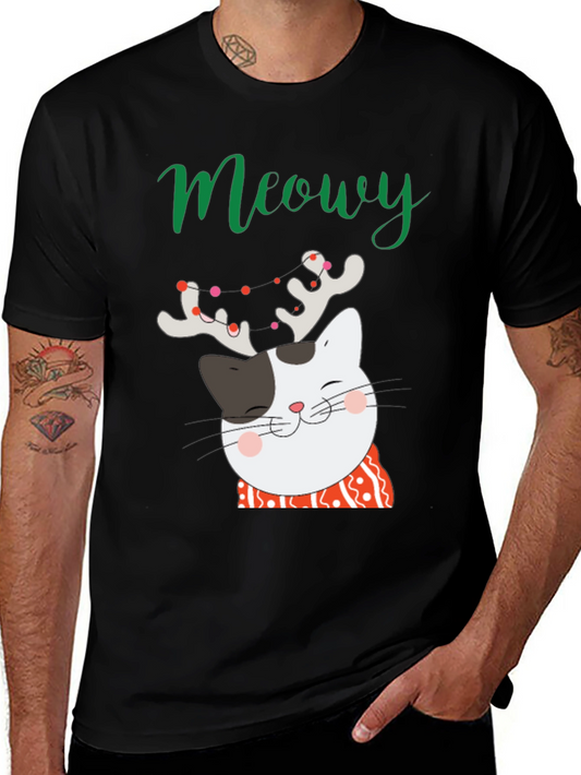Meowy Christmas Cat T-Shirt - Holiday Graphic Tee