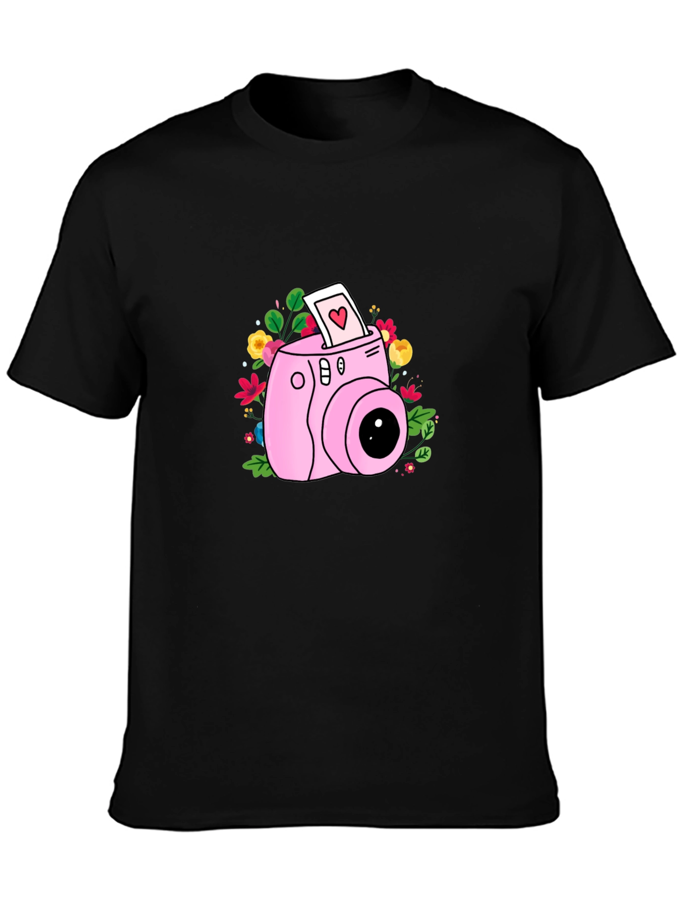 Pink Camera Floral Graphic T-Shirt