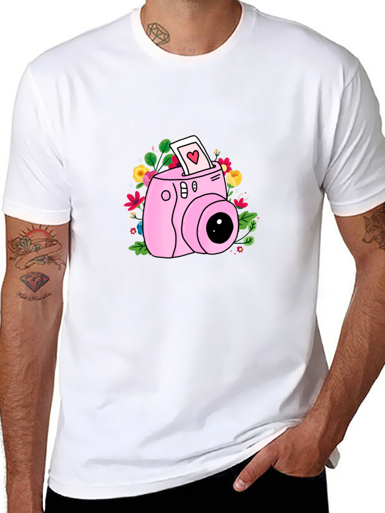 Pink Camera Floral Graphic T-Shirt