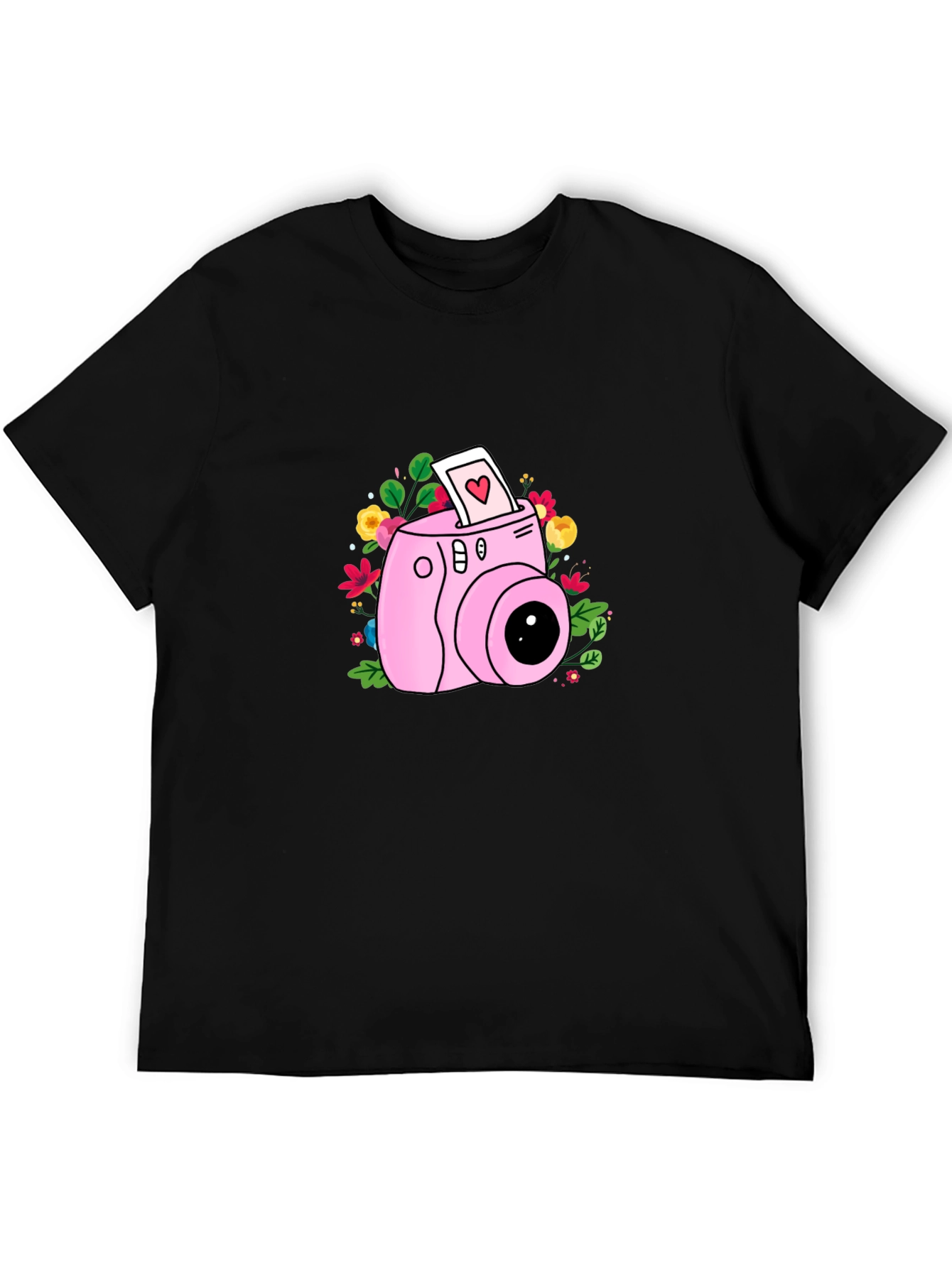 Pink Camera Floral Graphic T-Shirt