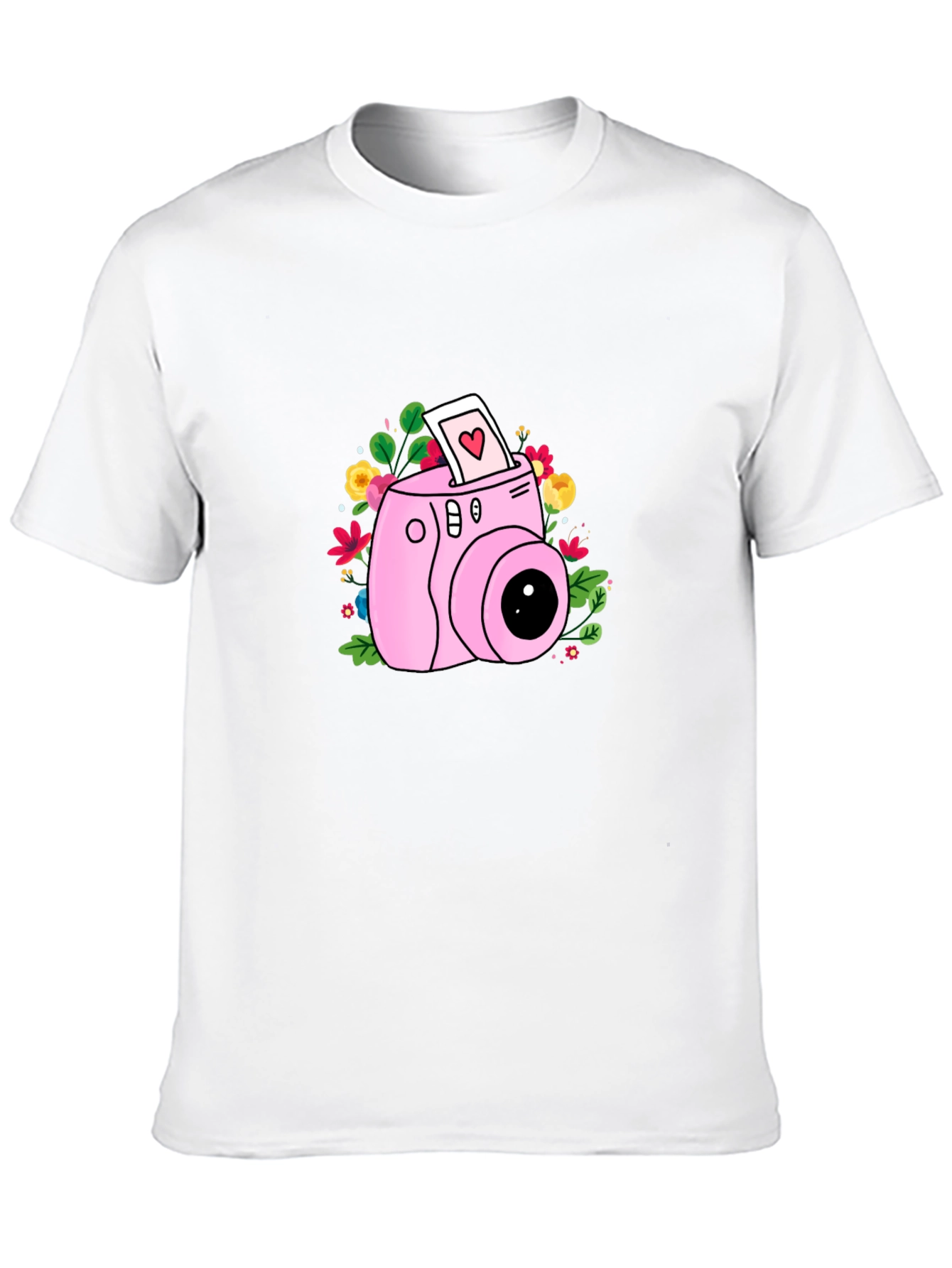 Pink Camera Floral Graphic T-Shirt