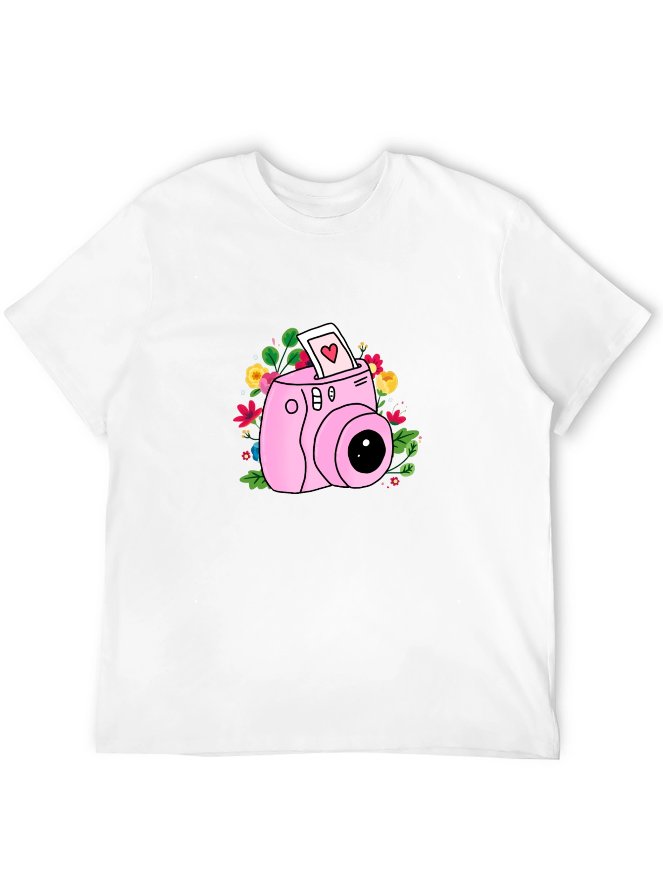 Pink Camera Floral Graphic T-Shirt