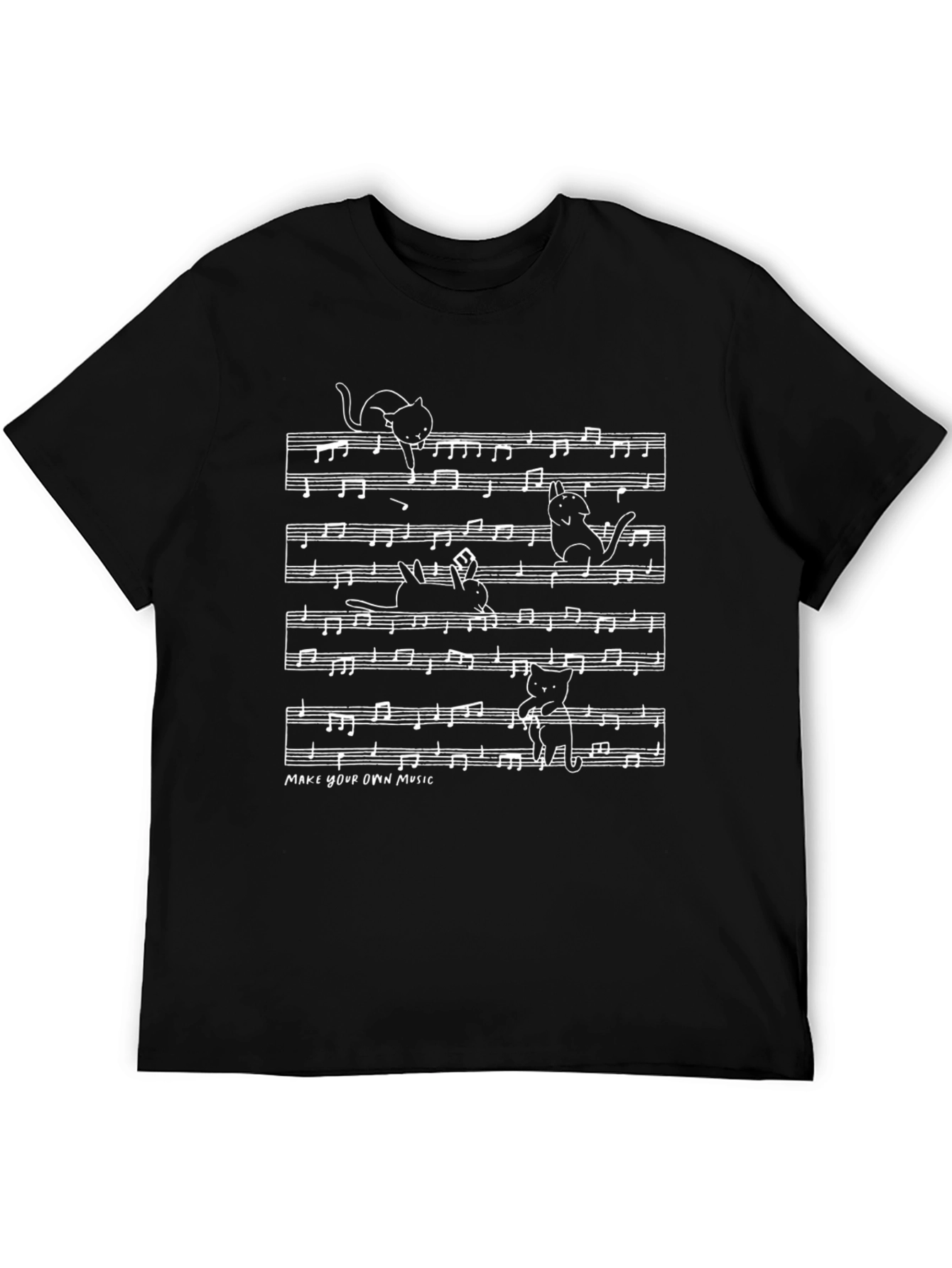 Funny Cat Music Notes Graphic T-Shirt