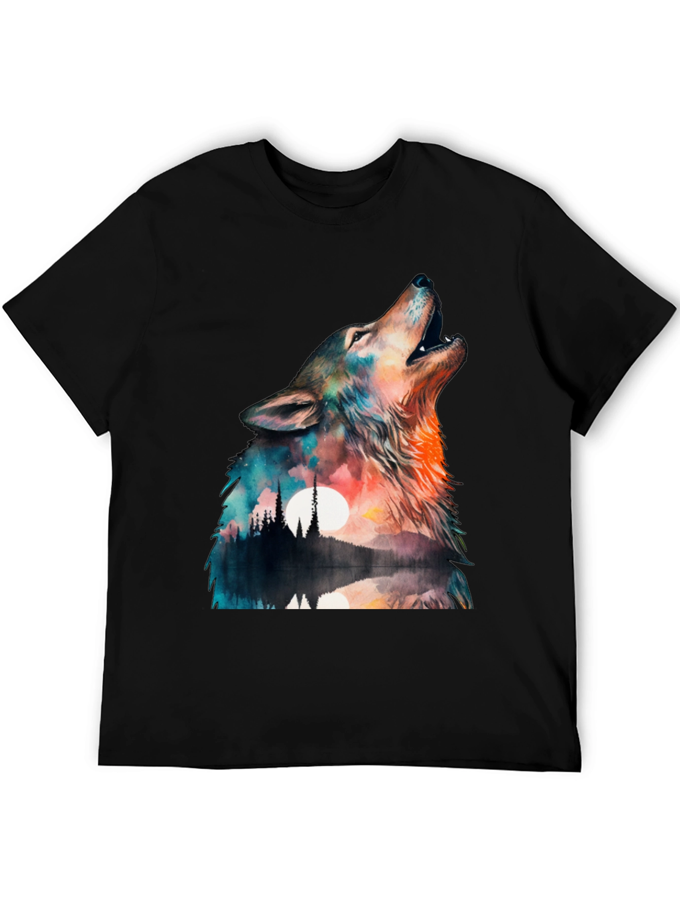 Wolf Landscape Graphic Tee - Mens Black T-Shirt