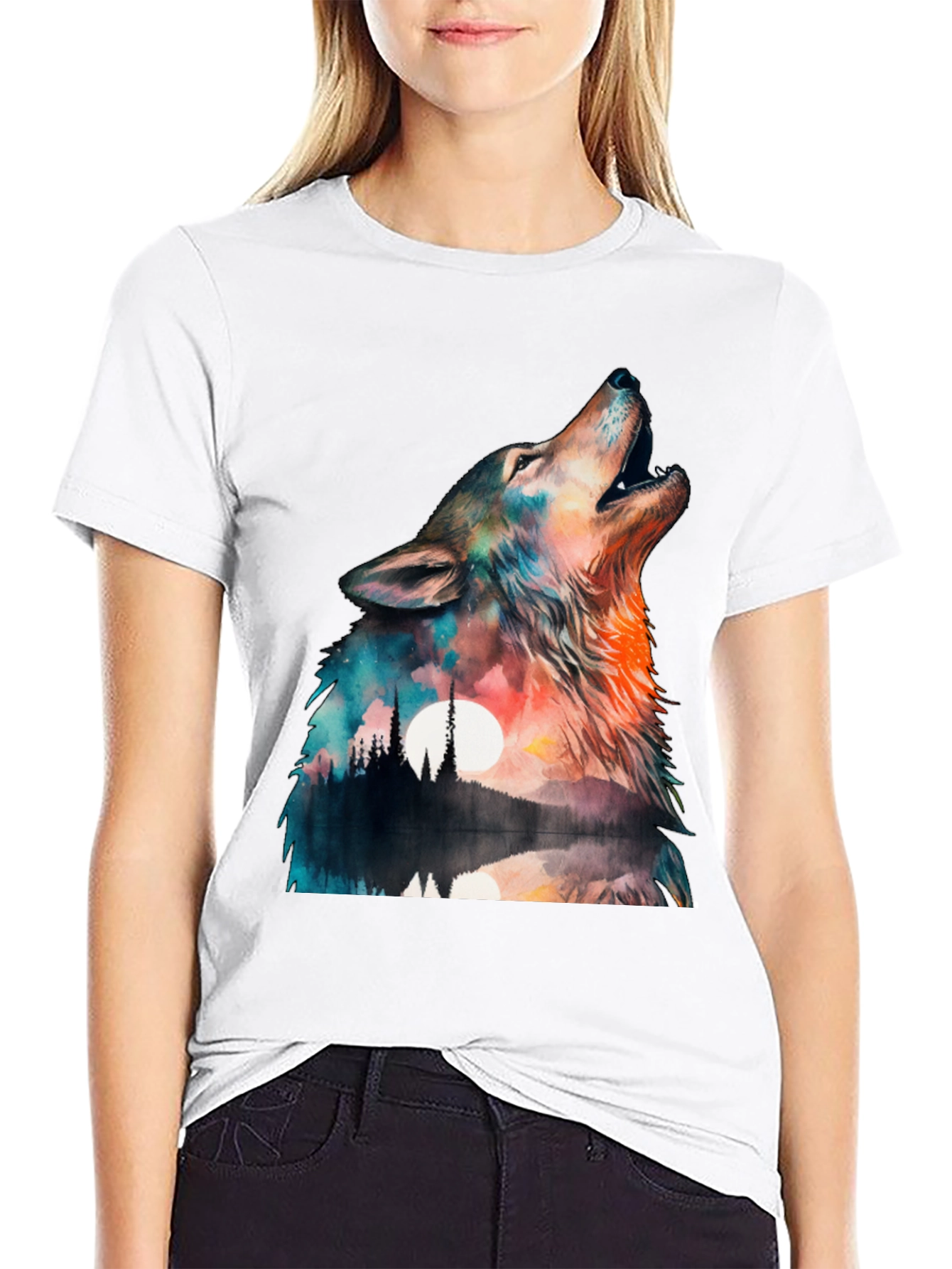 Wolf Landscape Graphic Tee - Mens Black T-Shirt