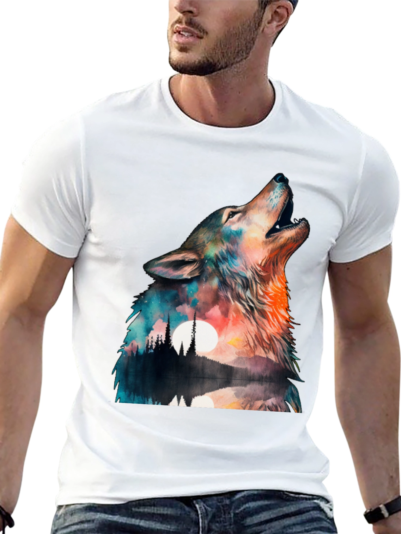 Wolf Landscape Graphic Tee - Mens Black T-Shirt