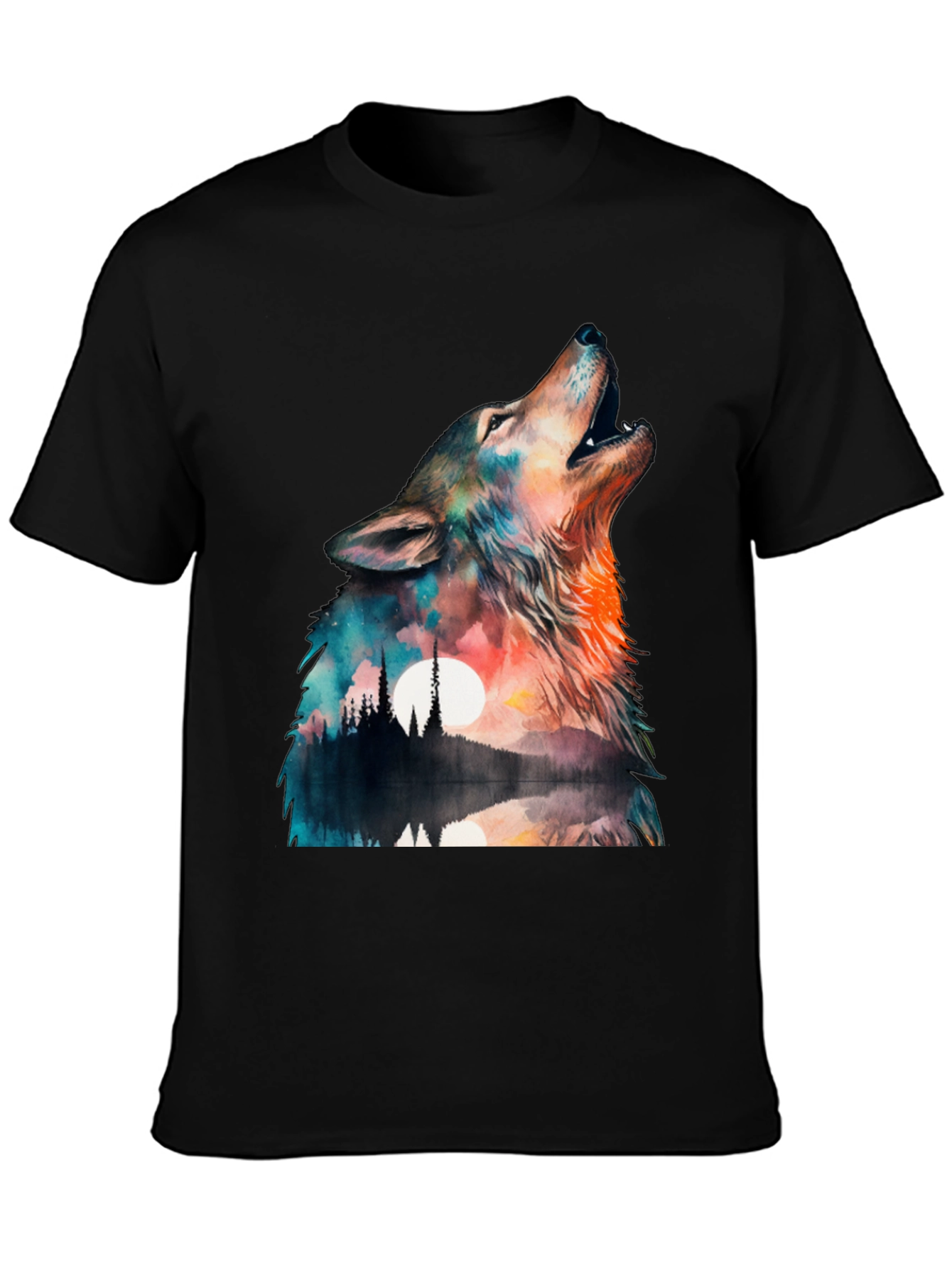 Wolf Landscape Graphic Tee - Mens Black T-Shirt