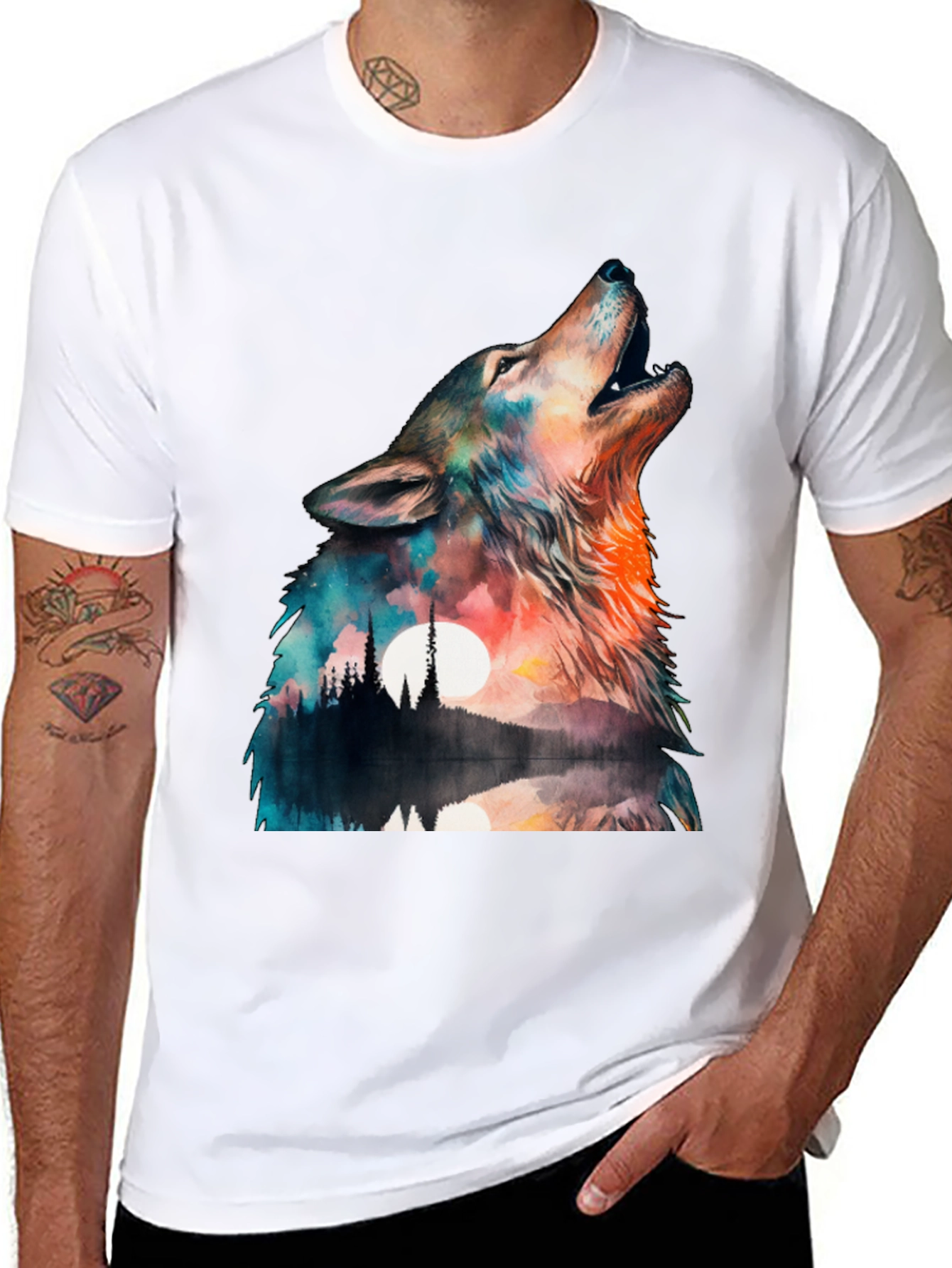 Wolf Landscape Graphic Tee - Mens Black T-Shirt