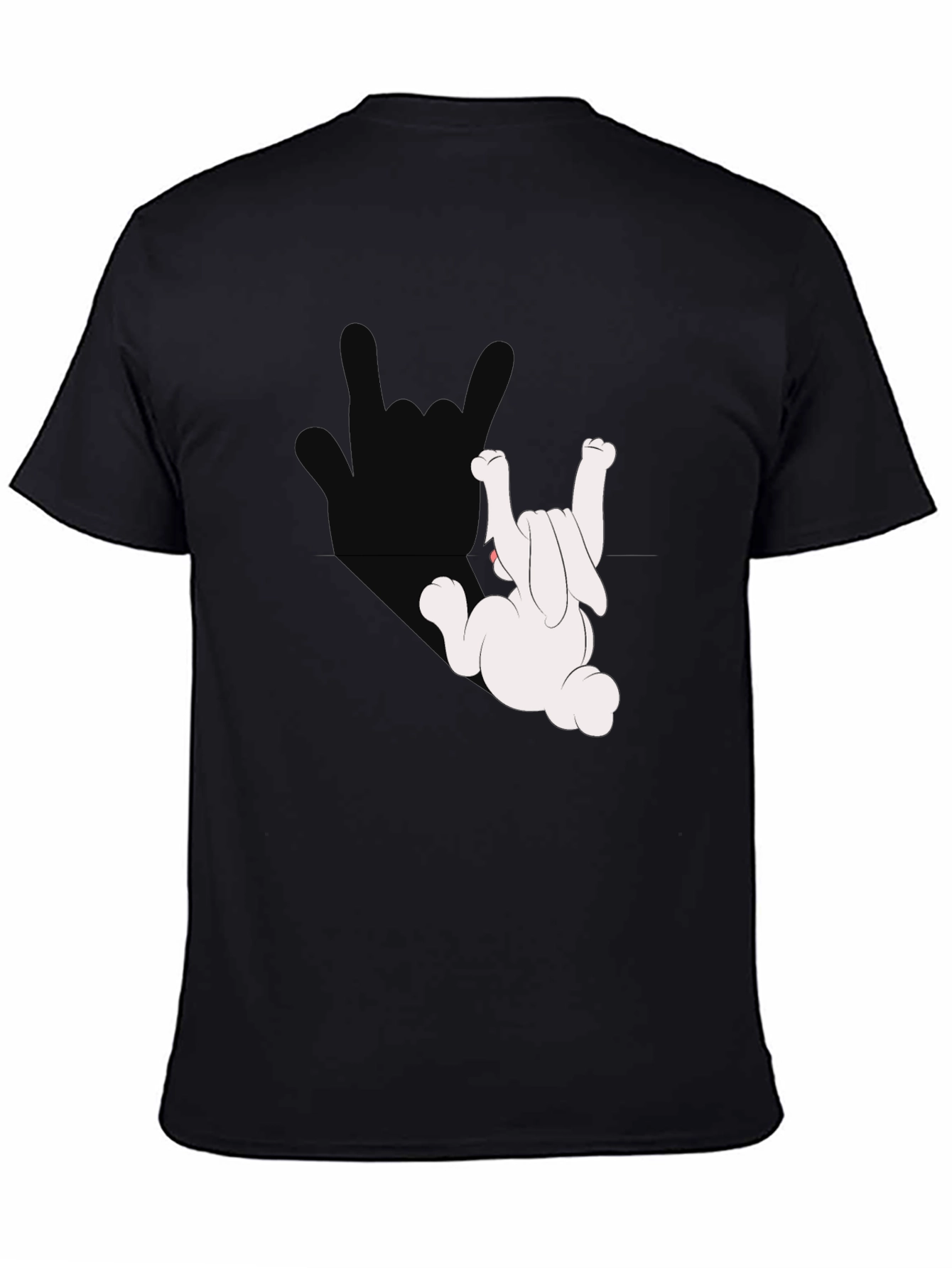 Funny Bunny Rock On Graphic Print Black T-Shirt