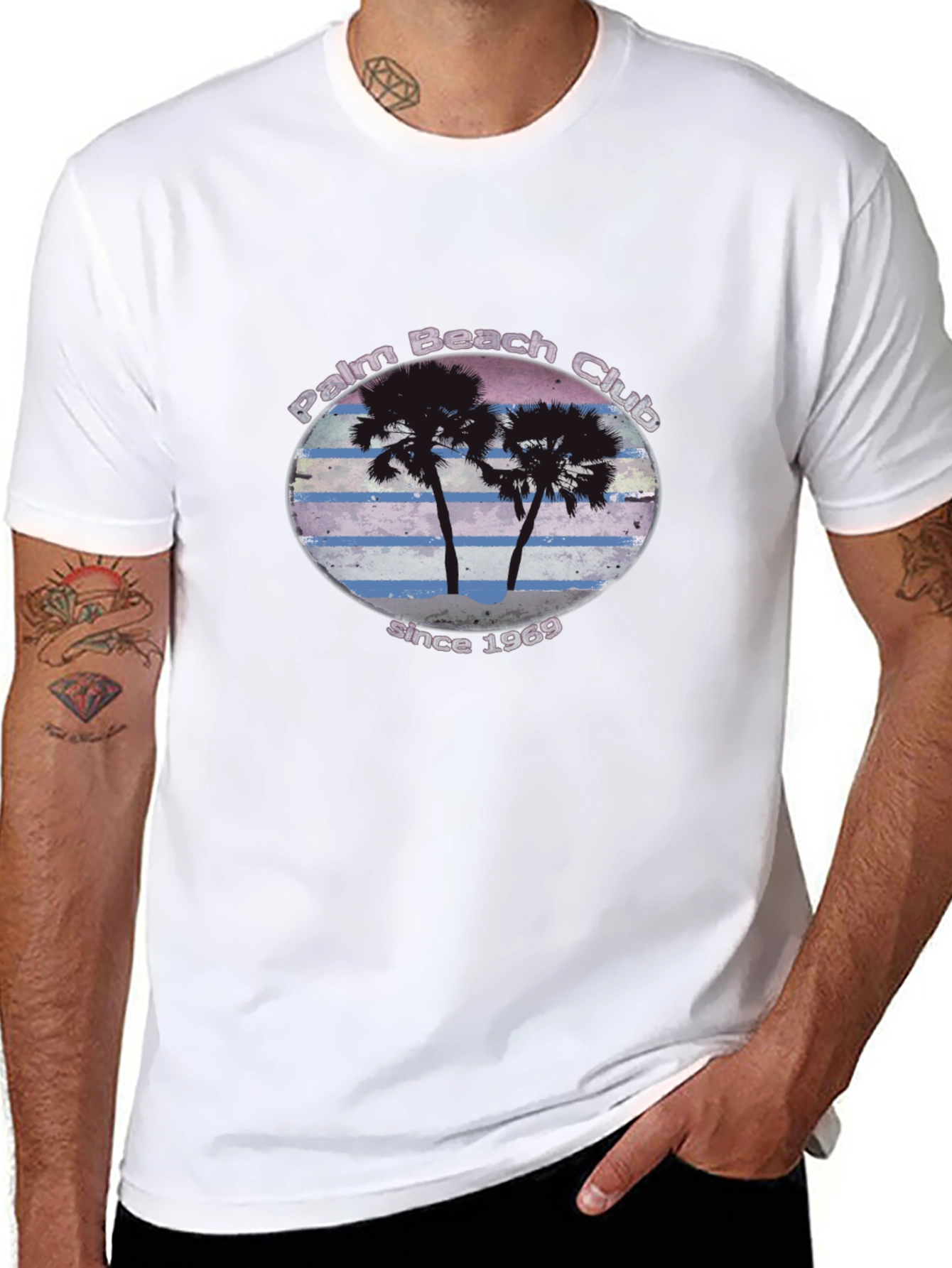 Palm Beach Club T-Shirt - Retro Palm Tree Tee