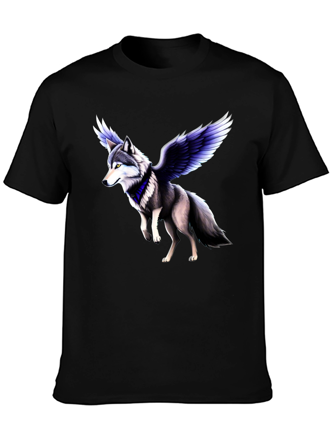Winged Wolf Graphic Tee - Black Crew Neck Shirt