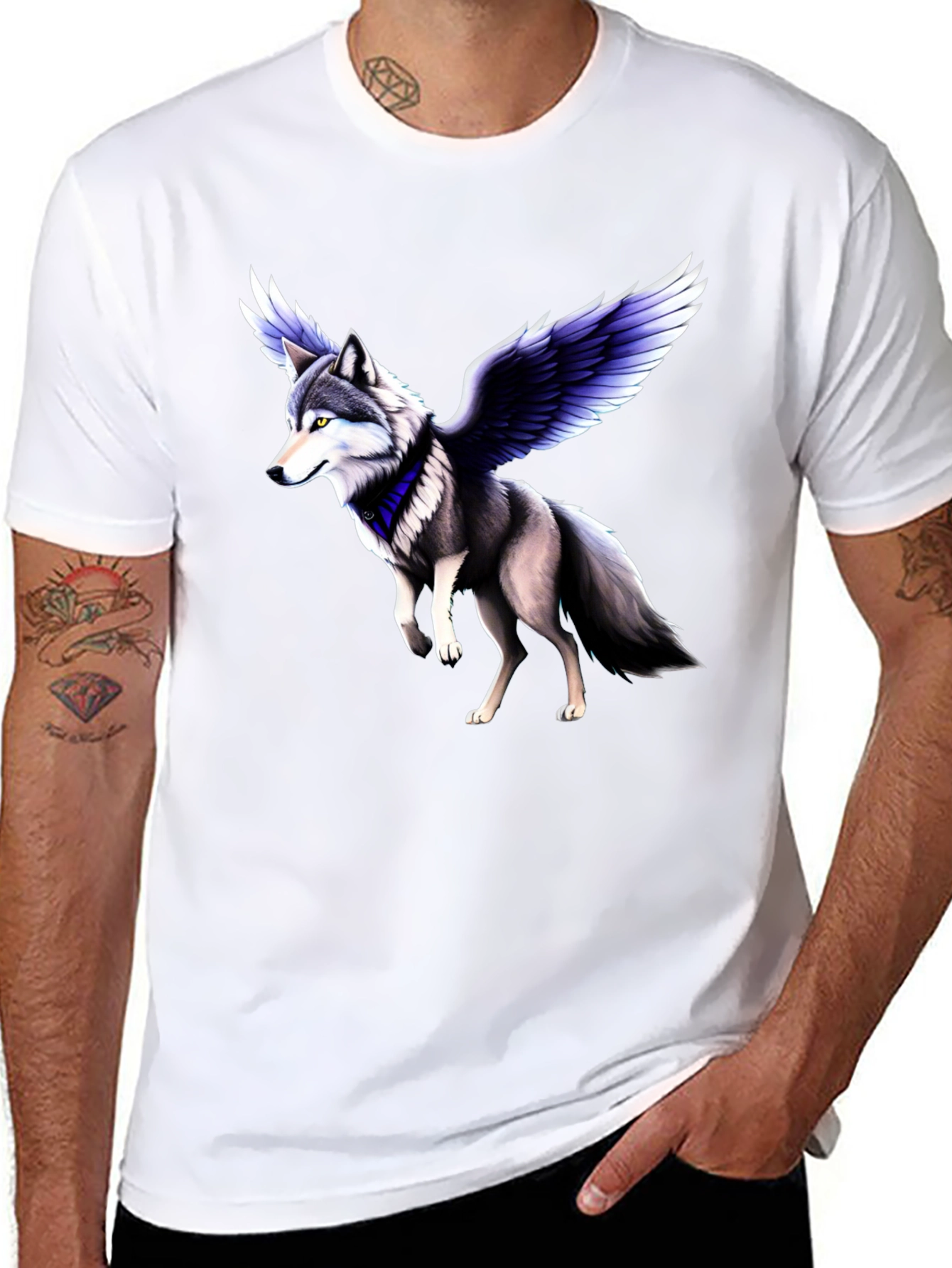 Winged Wolf Graphic Tee - Black Crew Neck Shirt