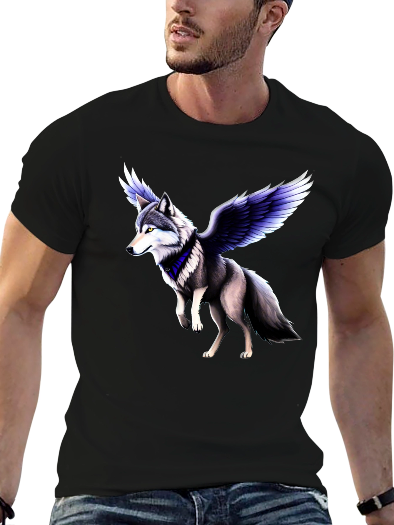 Winged Wolf Graphic Tee - Black Crew Neck Shirt