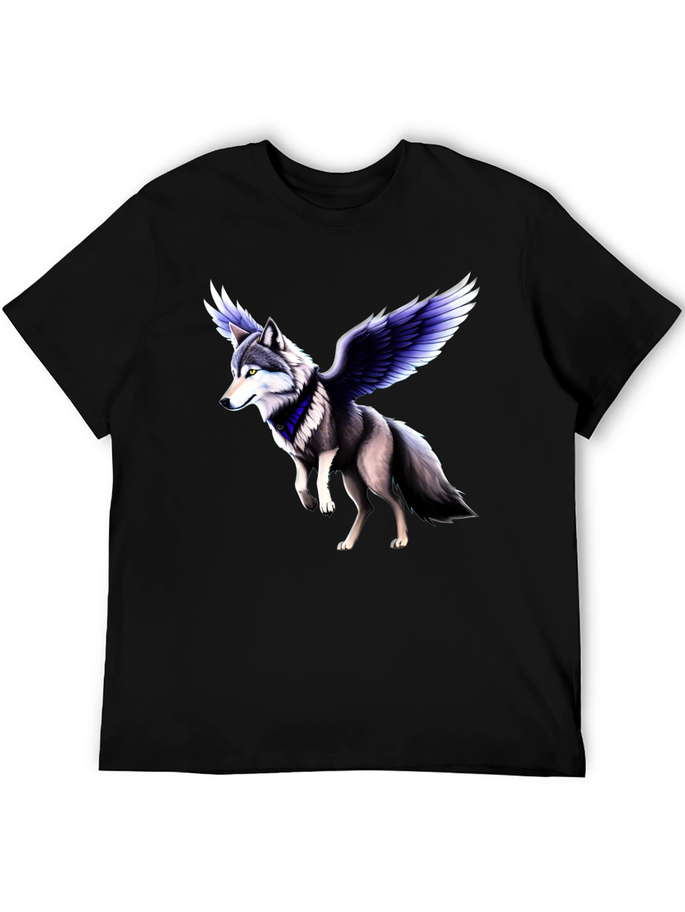 Winged Wolf Graphic Tee - Black Crew Neck Shirt