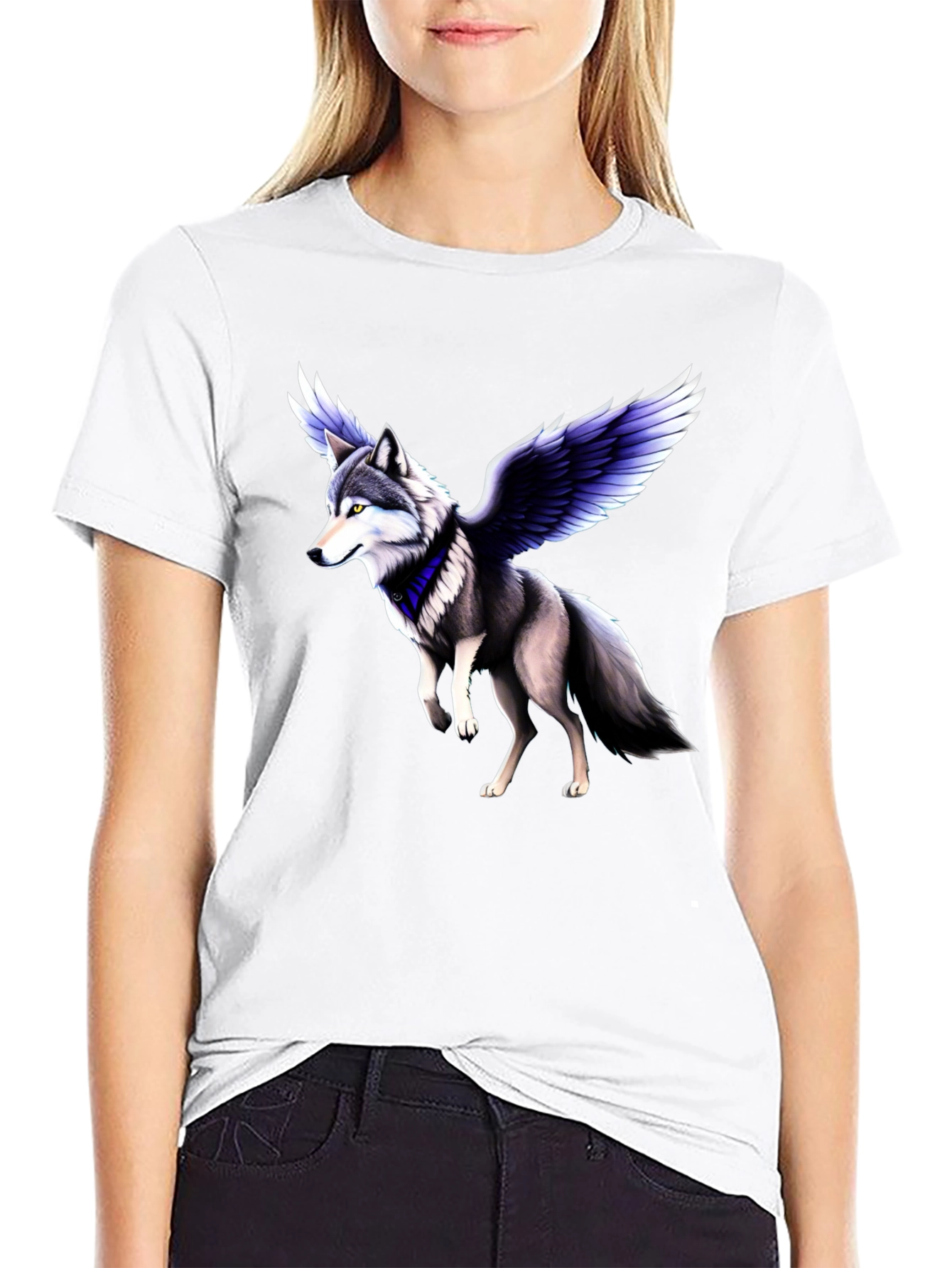 Winged Wolf Graphic Tee - Black Crew Neck Shirt
