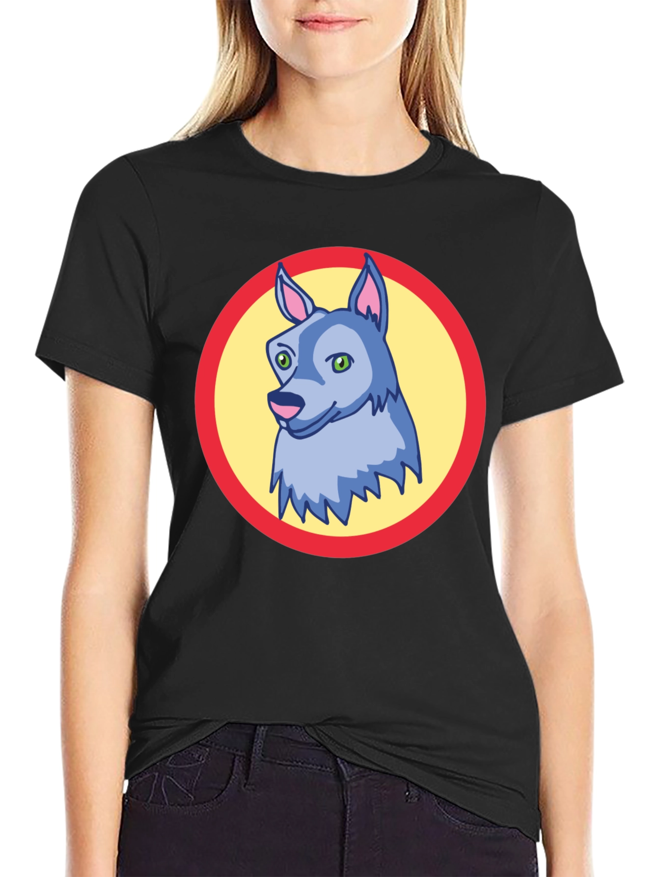 Cartoon Wolf Graphic Tee - Black Unisex T-Shirt