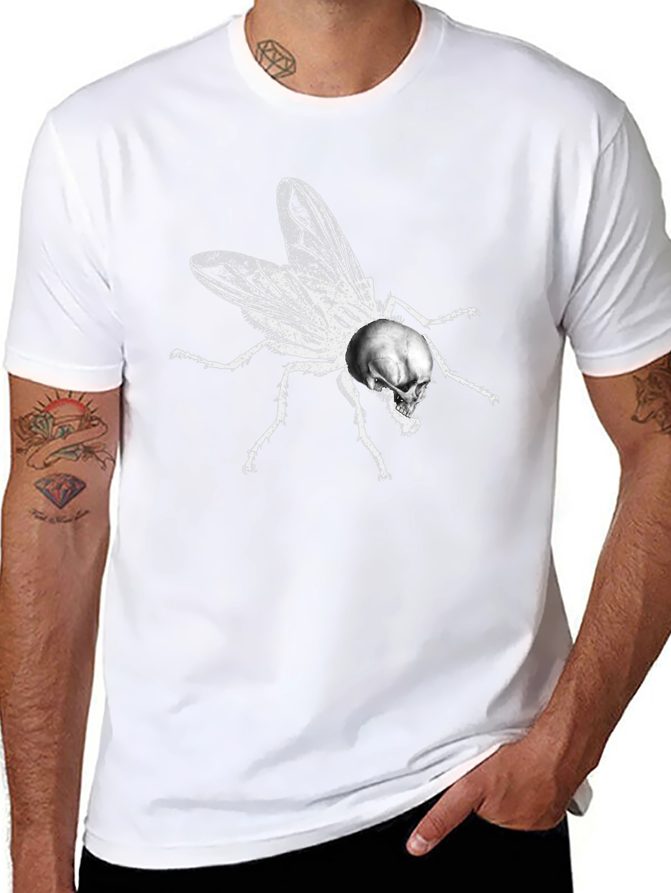 Skull Fly Graphic Tee - Black Cotton T-Shirt
