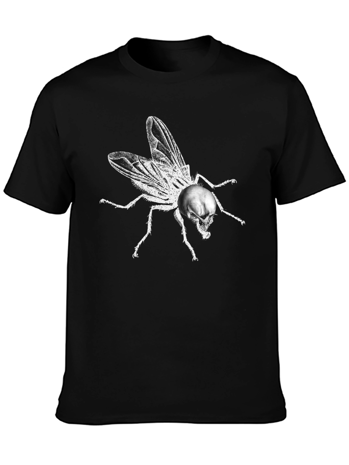 Skull Fly Graphic Tee - Black Cotton T-Shirt
