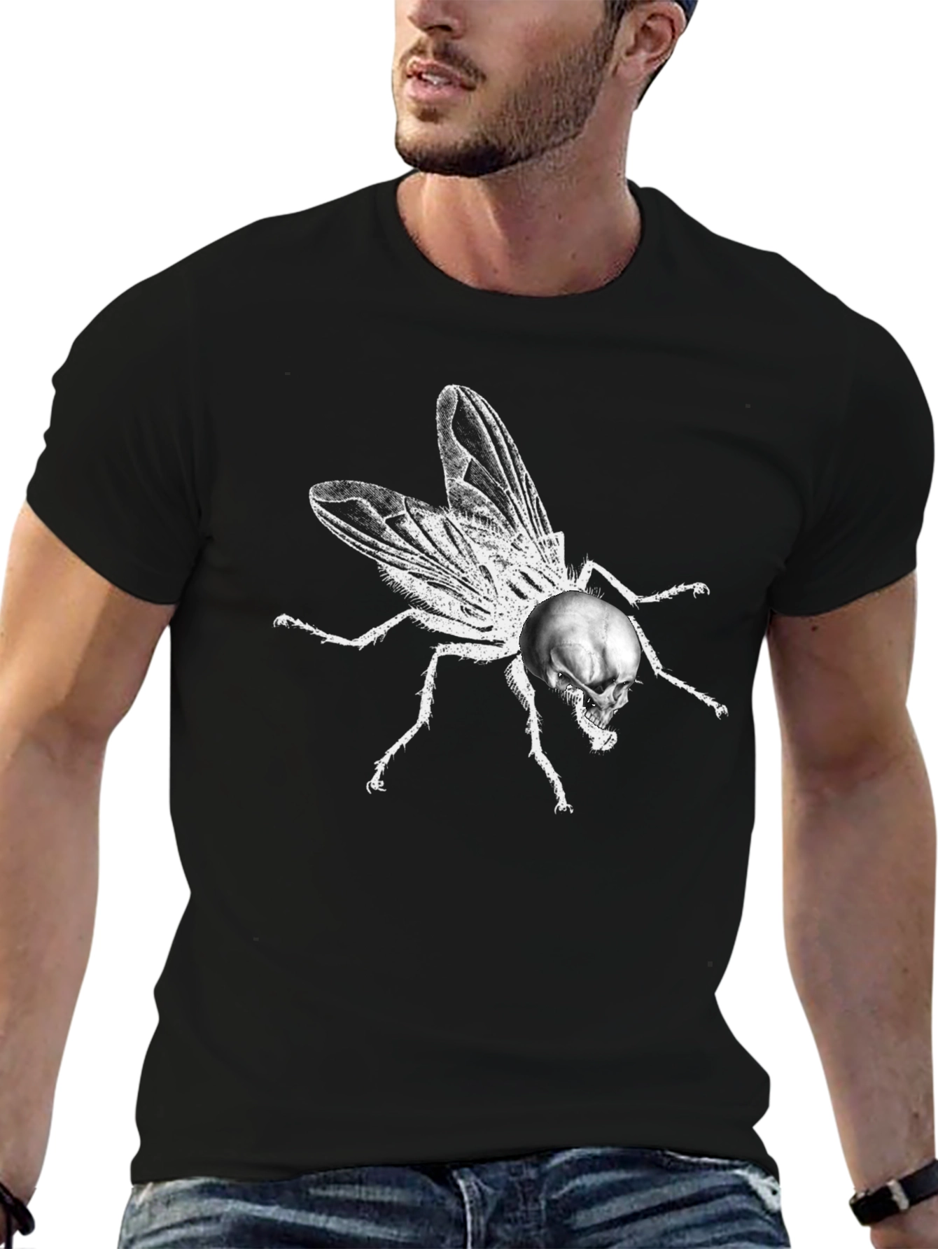 Skull Fly Graphic Tee - Black Cotton T-Shirt
