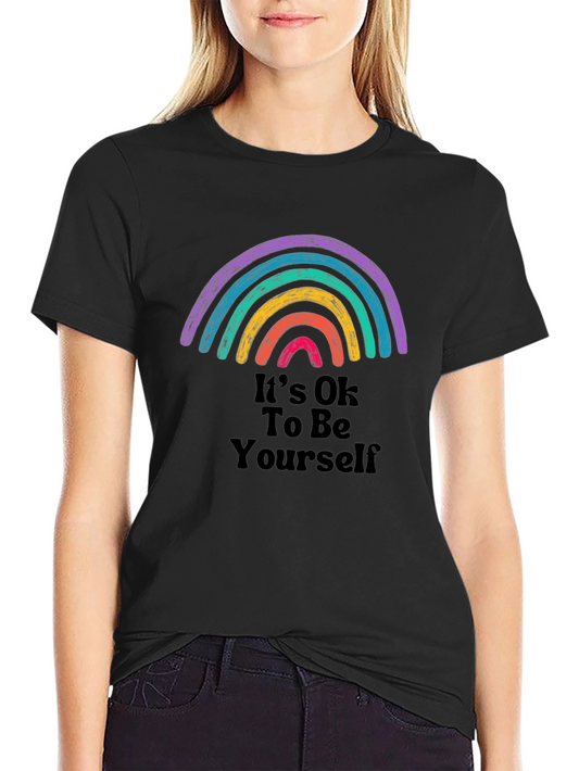 Its OK To Be Yourself Rainbow Graphic Tee - Black