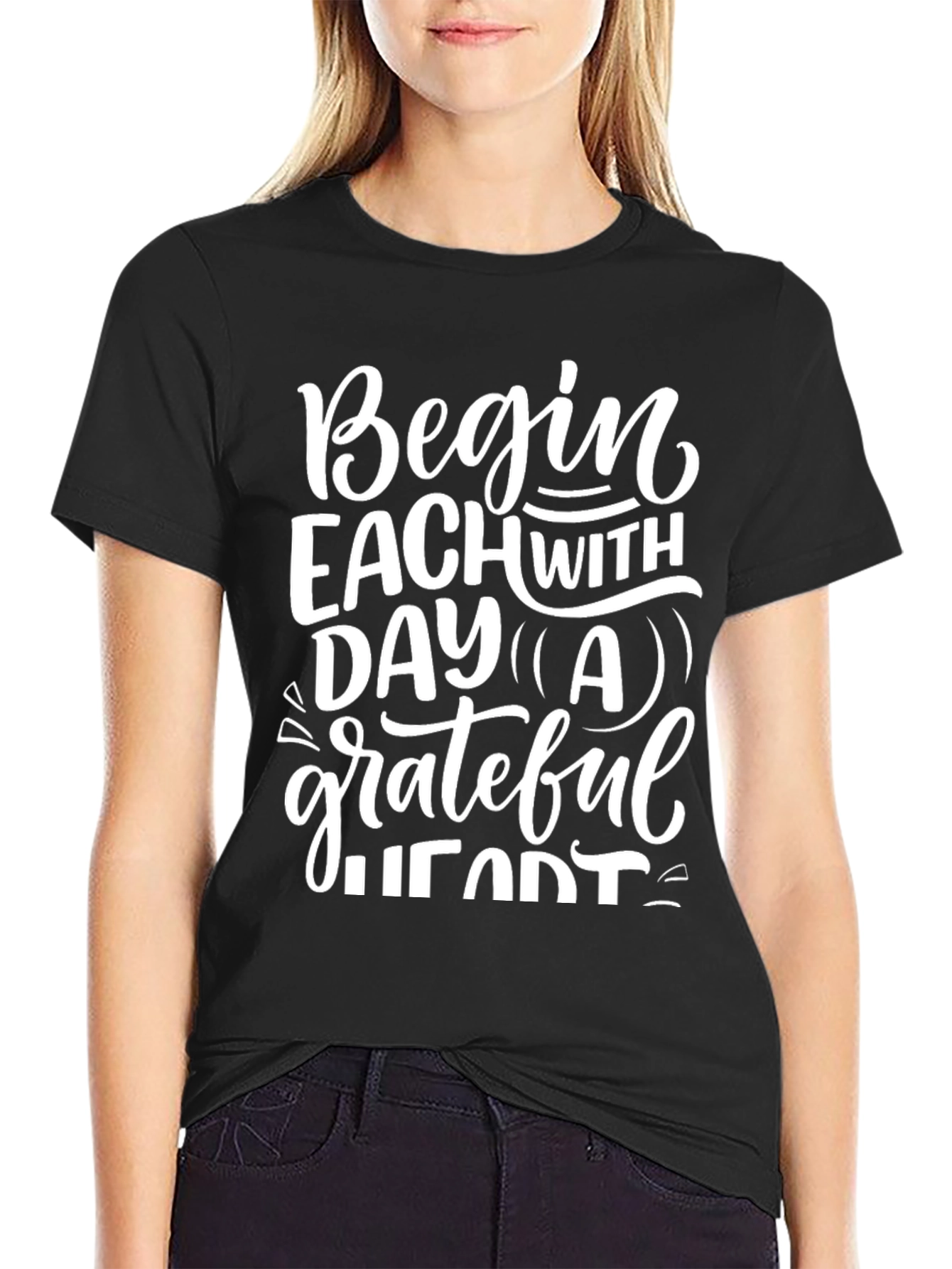 Grateful Heart Graphic Tee - Black Casual T-Shirt