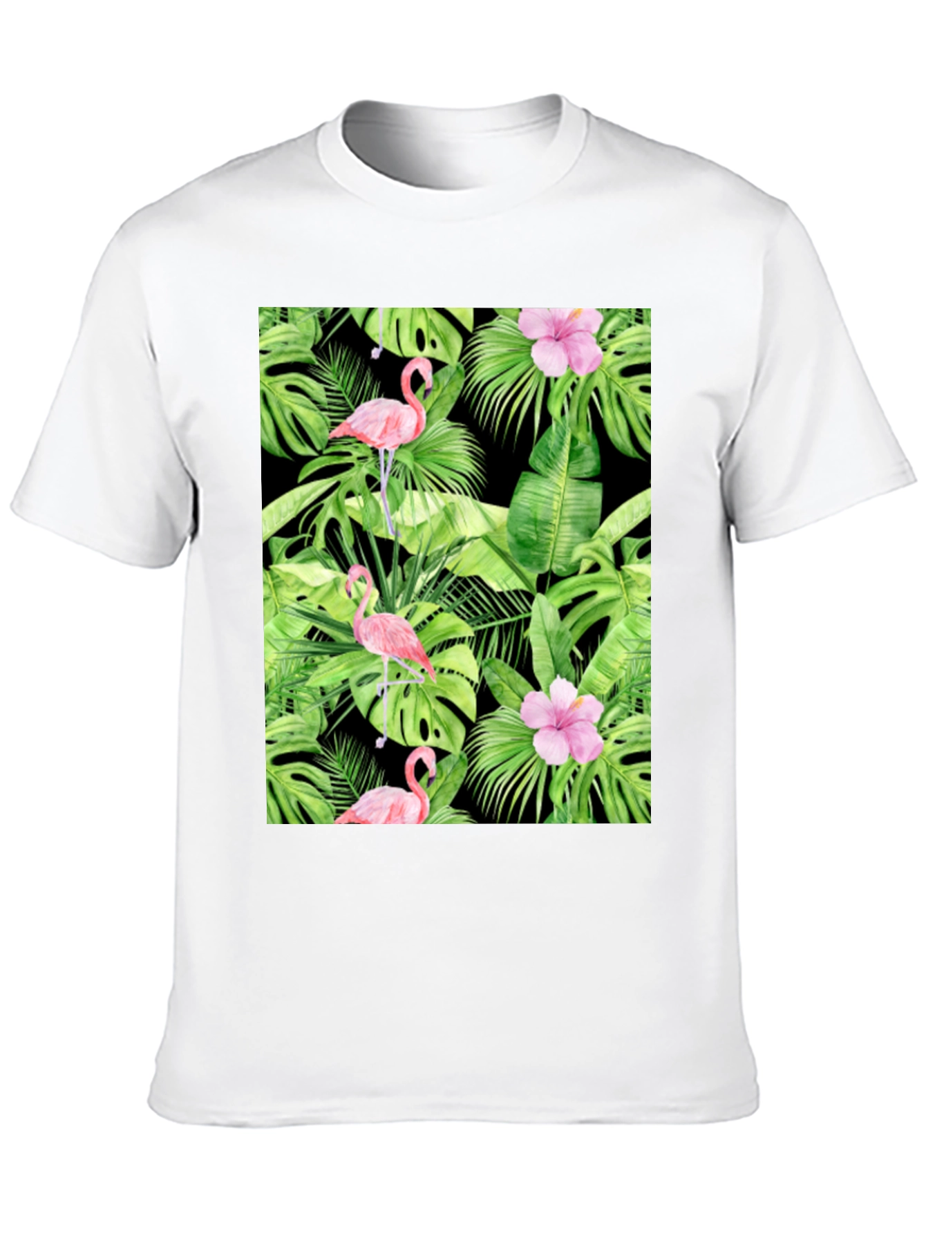 Tropical Flamingo Print Black T-Shirt