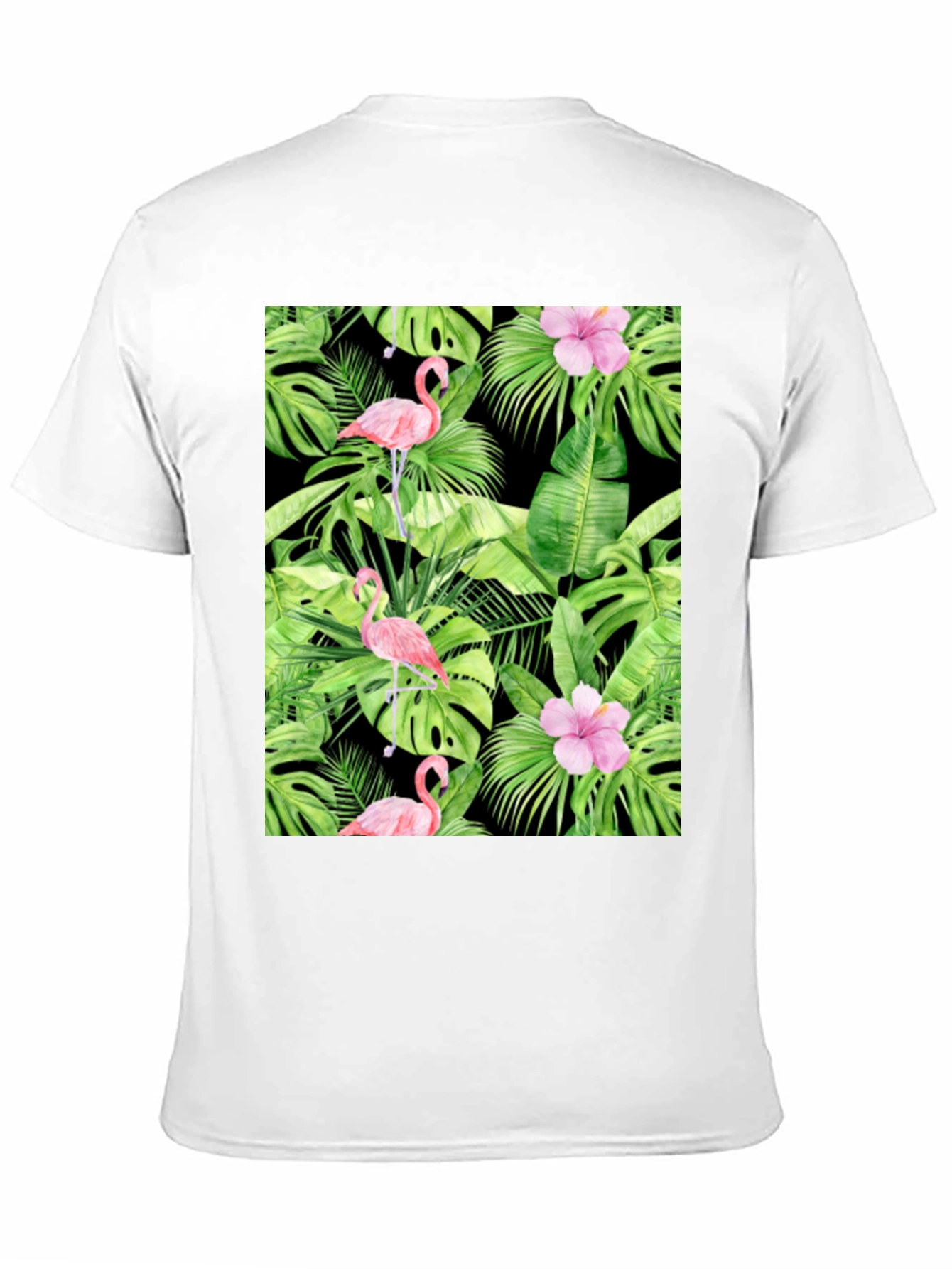 Tropical Flamingo Print Black T-Shirt