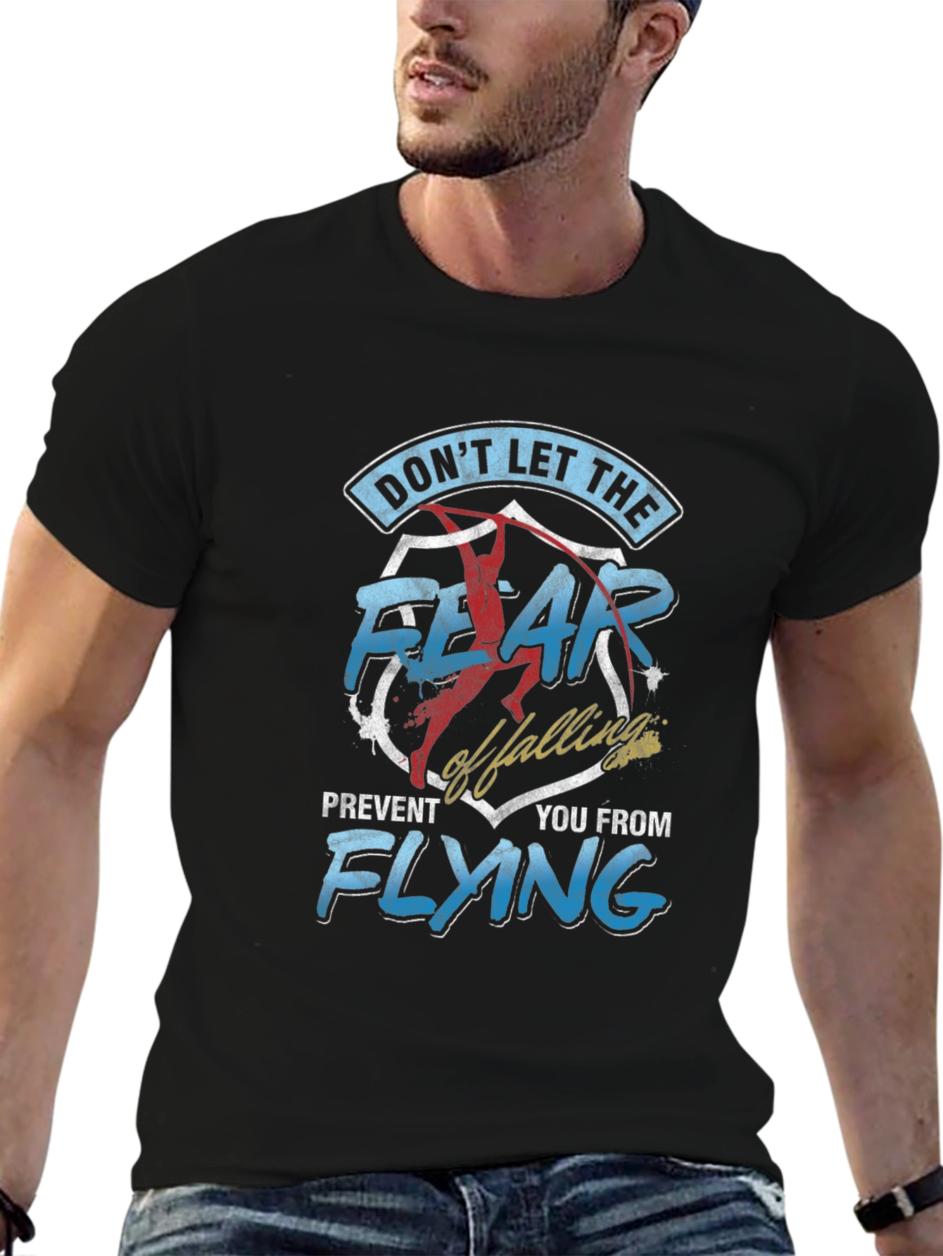 Motivational Fear of Falling Graphic Tee - Black