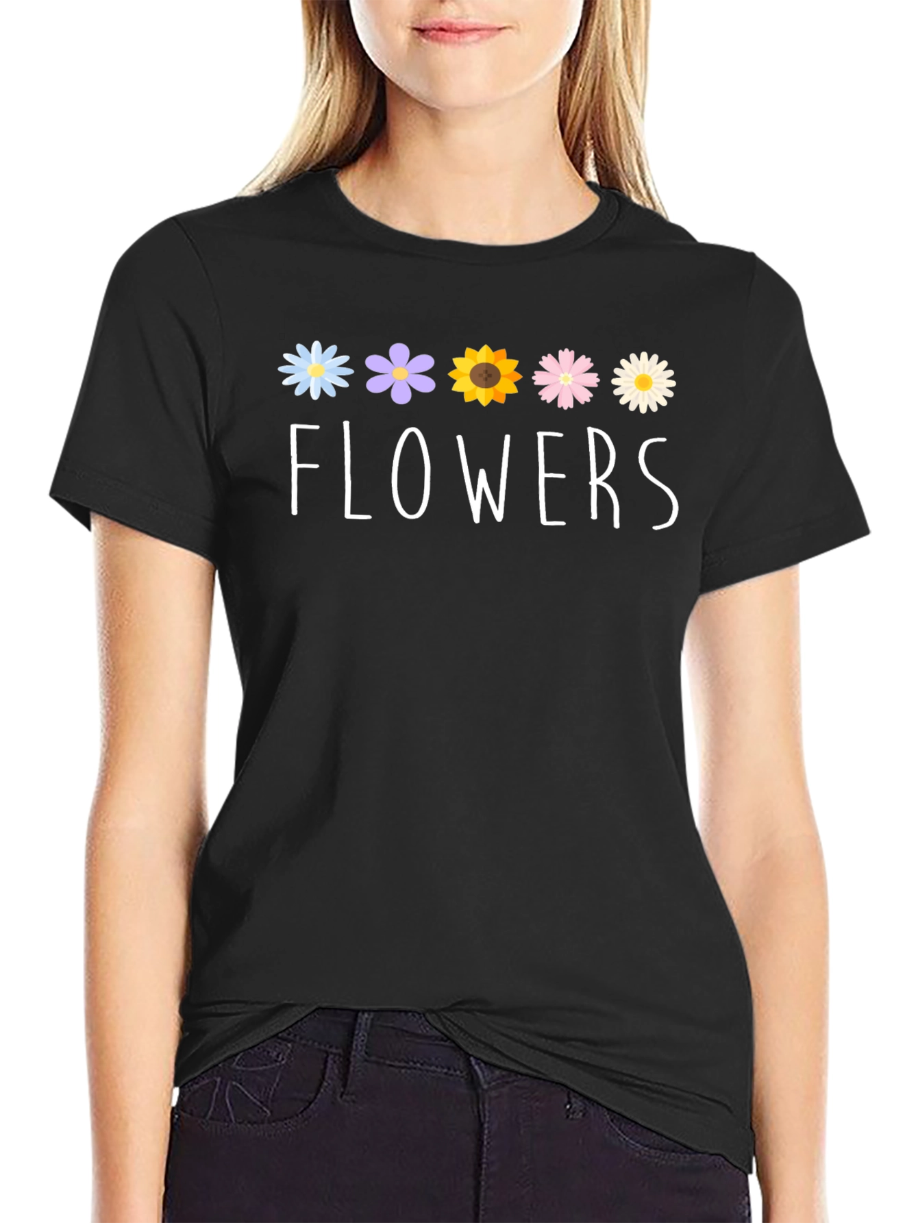 Floral Flowers Graphic Print Black T-Shirt