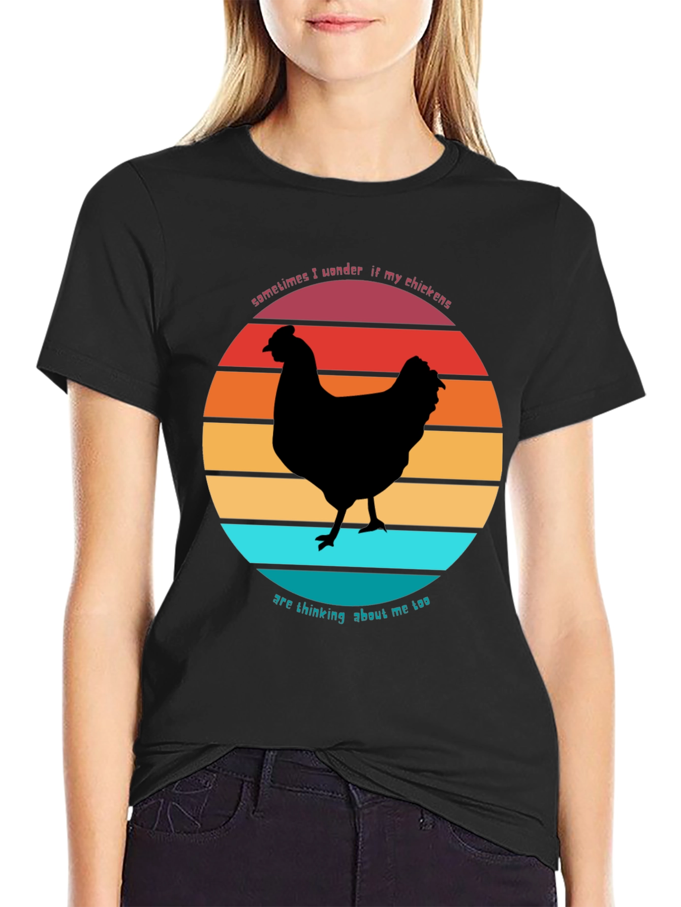 Funny Chicken Sunset Graphic T-Shirt
