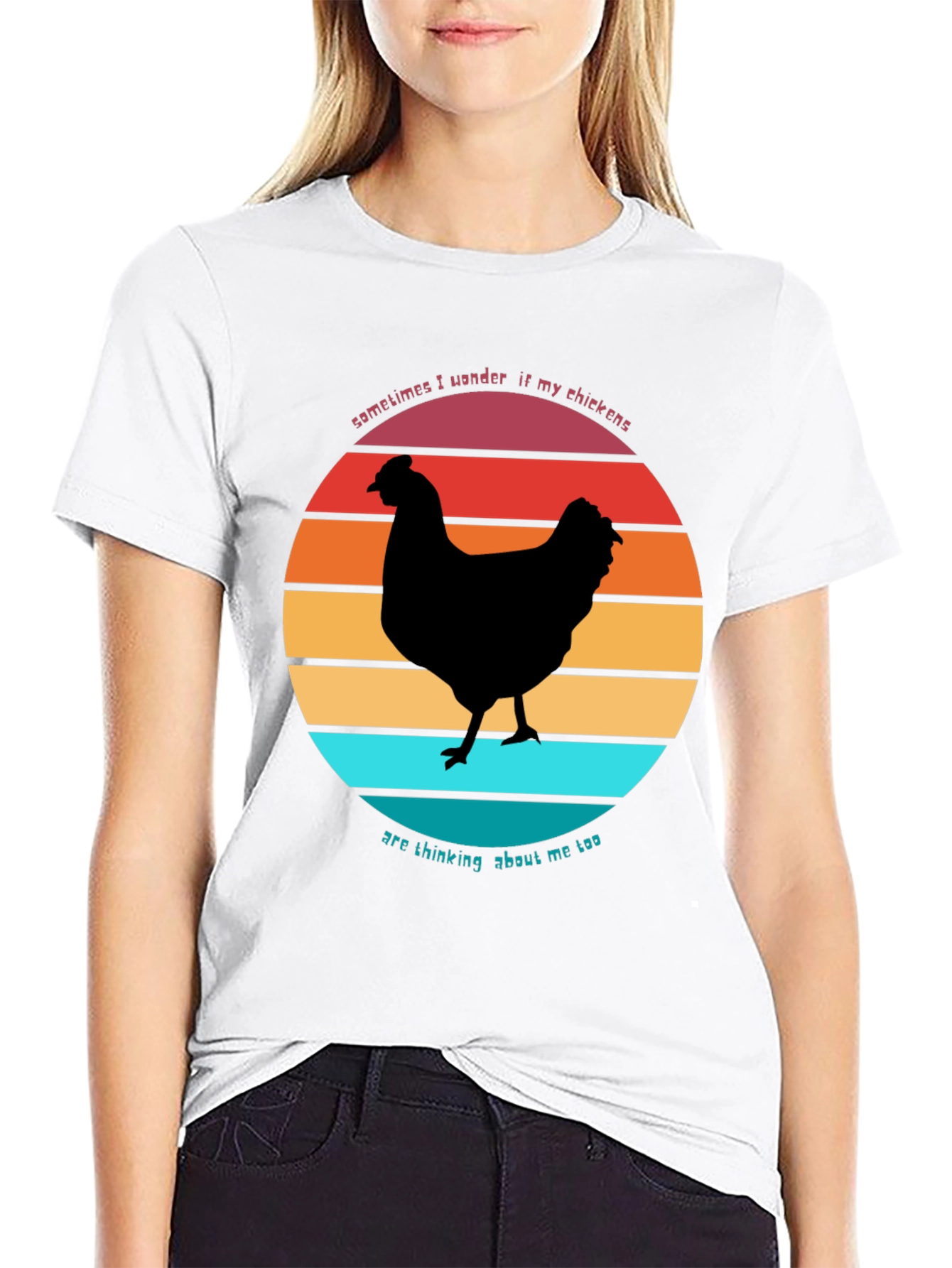 Funny Chicken Sunset Graphic T-Shirt