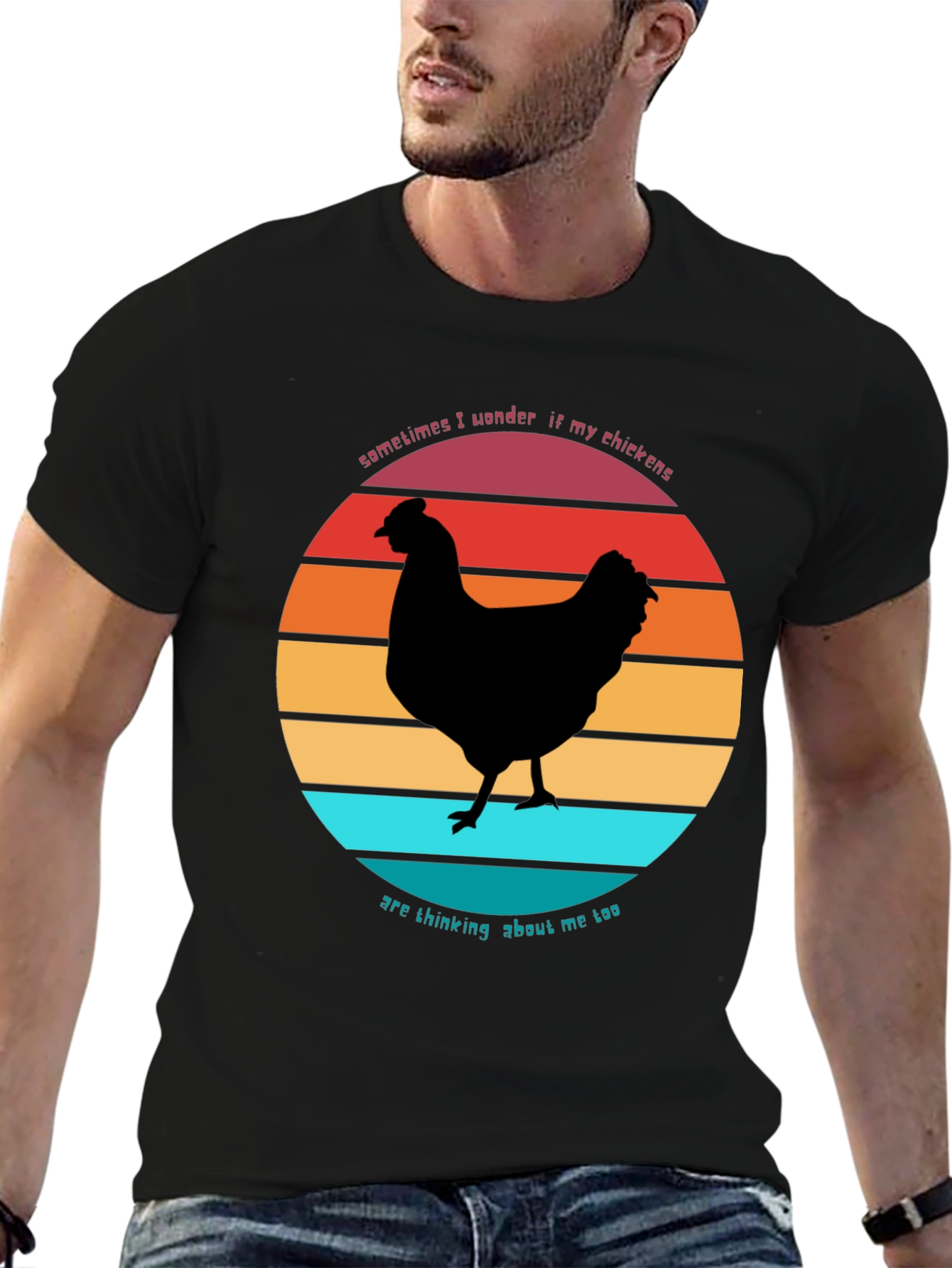 Funny Chicken Sunset Graphic T-Shirt
