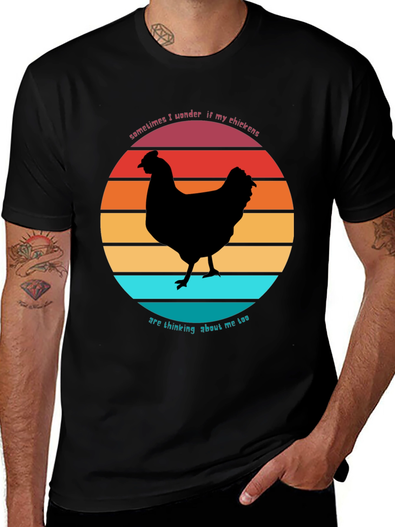 Funny Chicken Sunset Graphic T-Shirt
