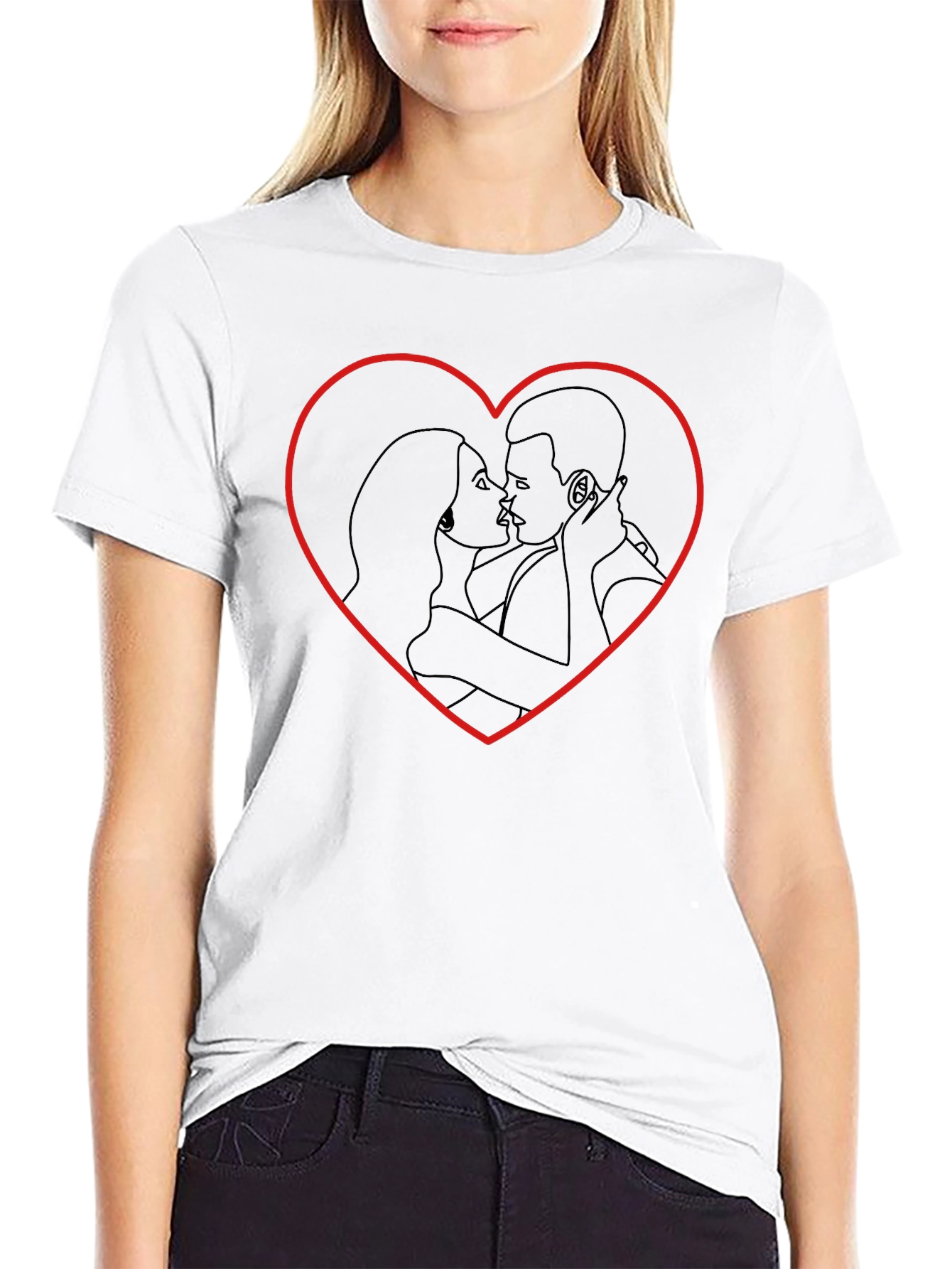 Heart Kiss Graphic Tee - Trendy Black T-Shirt