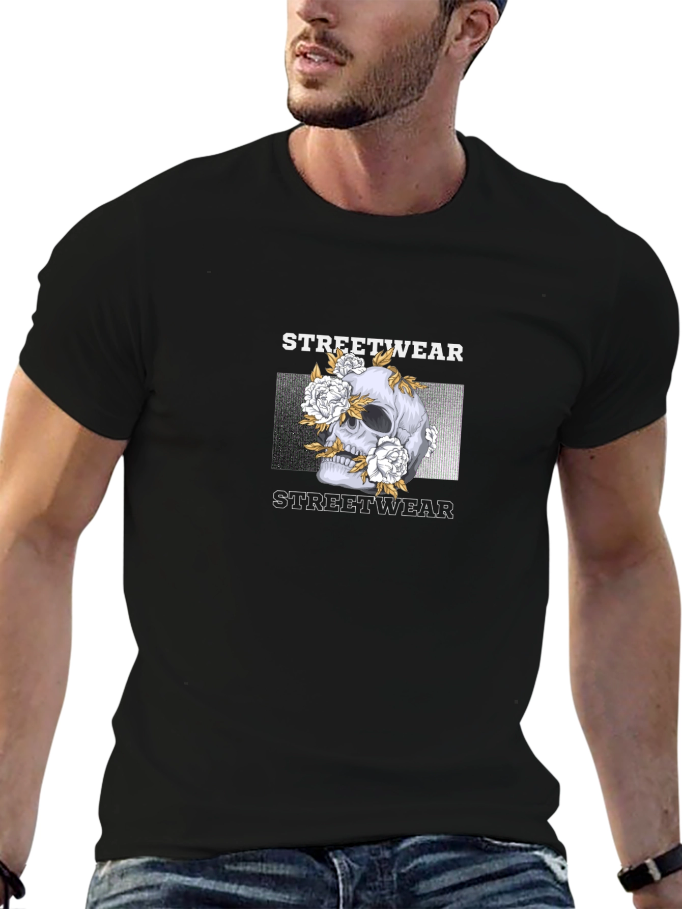 Skull & Floral Streetwear Graphic Tee