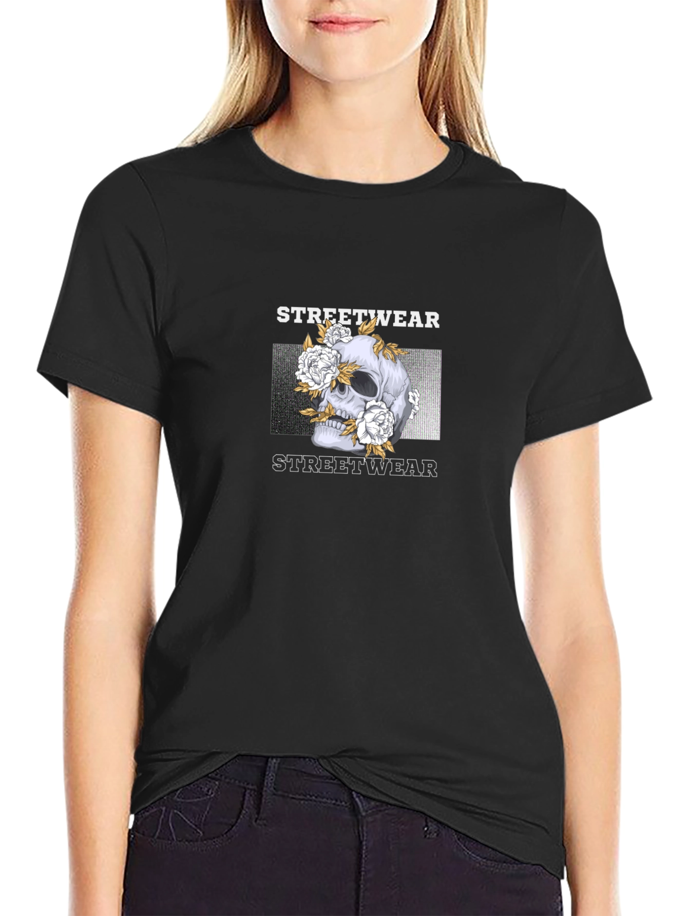 Skull & Floral Streetwear Graphic Tee
