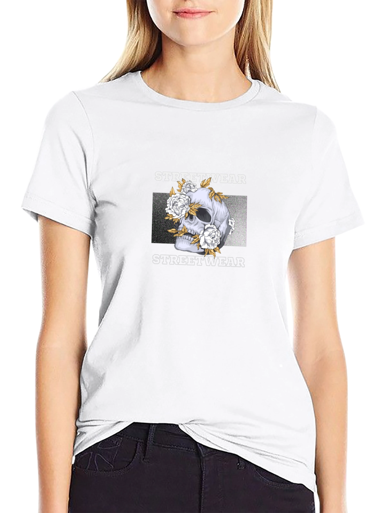 Skull & Floral Streetwear Graphic Tee