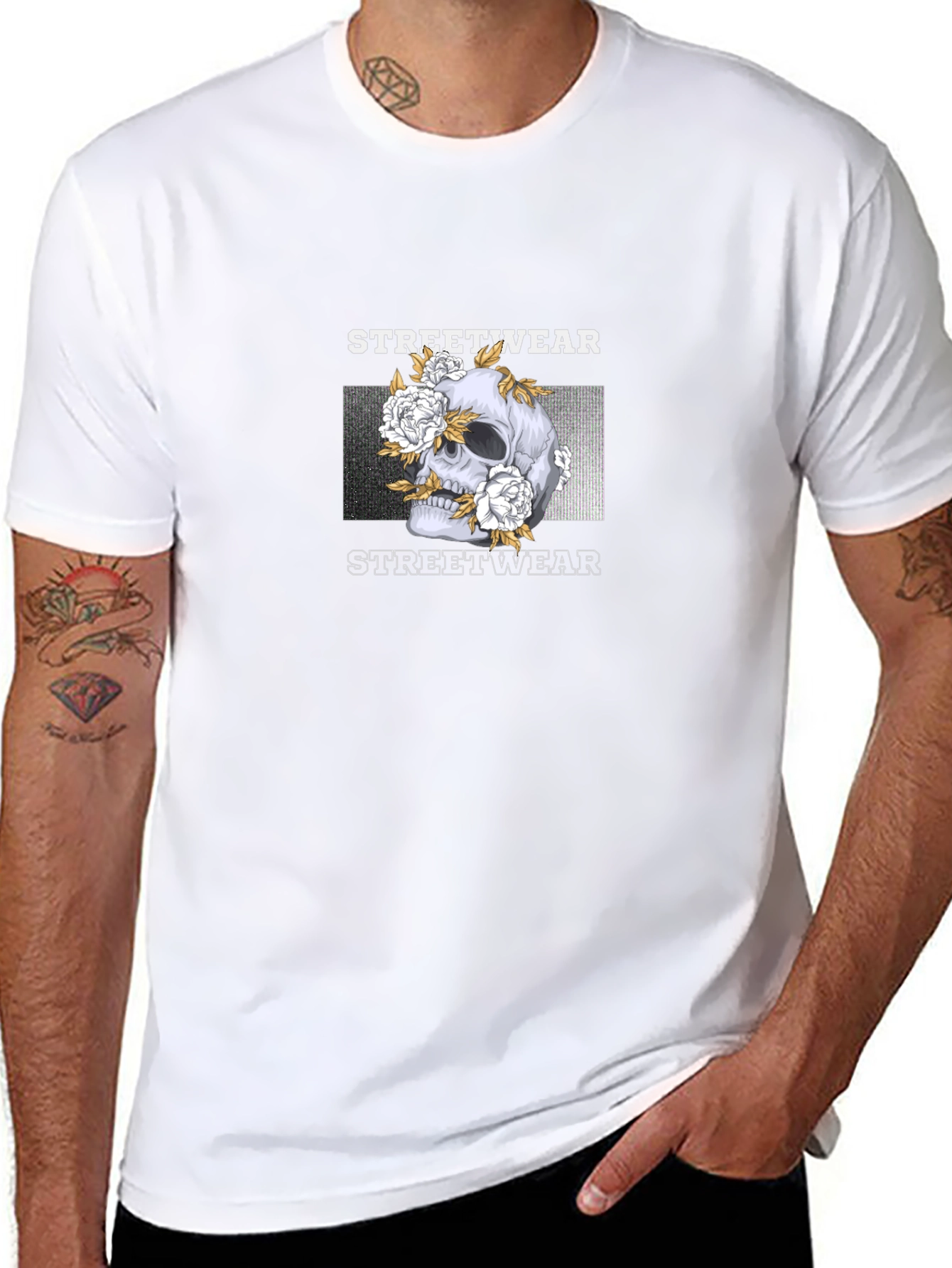Skull & Floral Streetwear Graphic Tee
