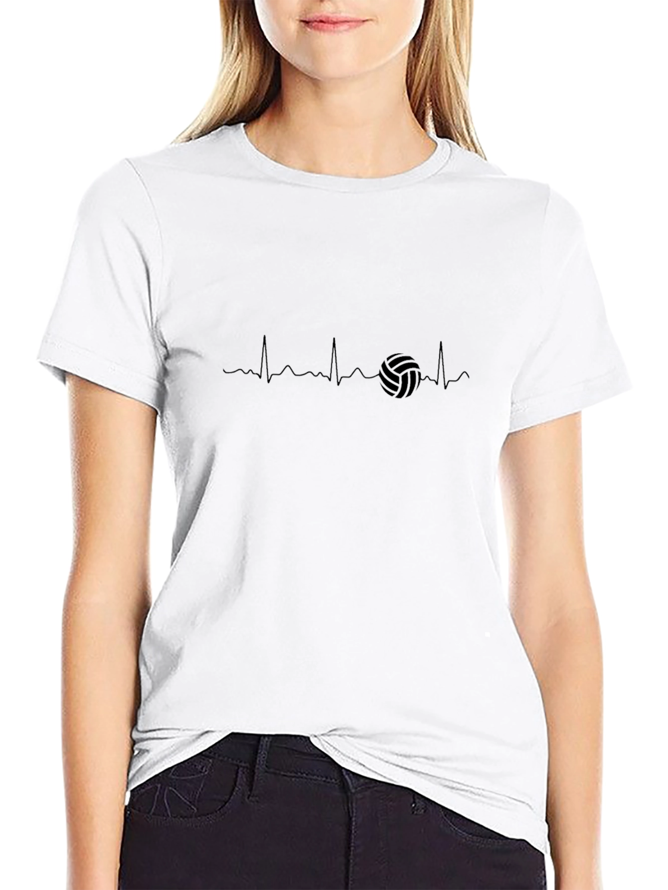 Volleyball Heartbeat Graphic Tee - Black Casual T-Shirt