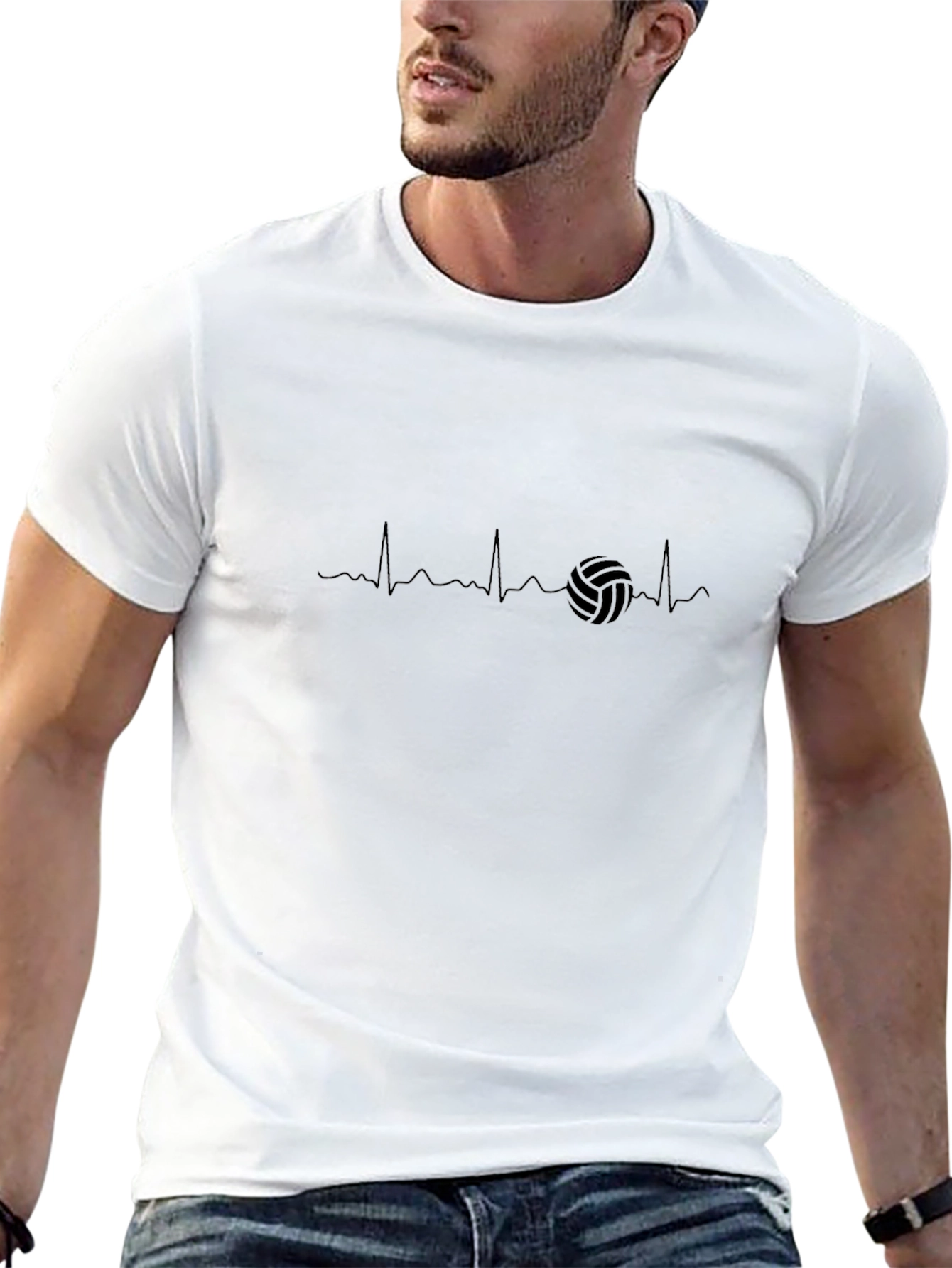 Volleyball Heartbeat Graphic Tee - Black Casual T-Shirt