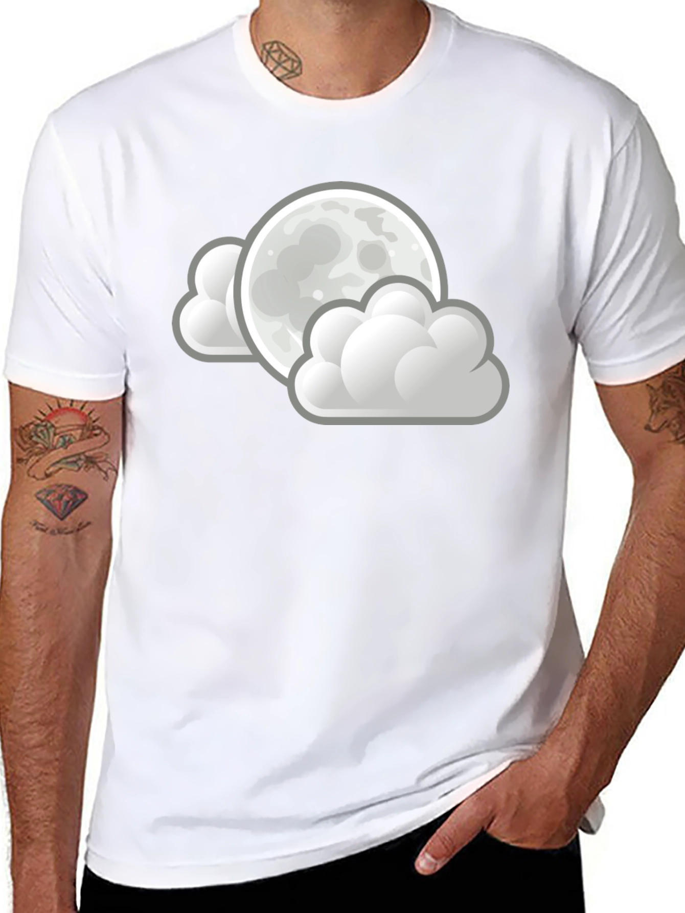 Moon and Clouds Graphic Black T-Shirt